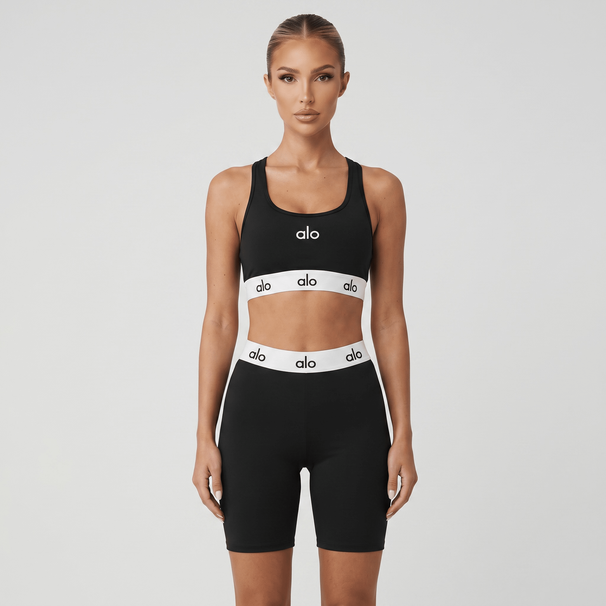 Alo Yoga Logo Sports Bra & Biker Shorts Set 🧘♀️✨ - MASTERPIECE