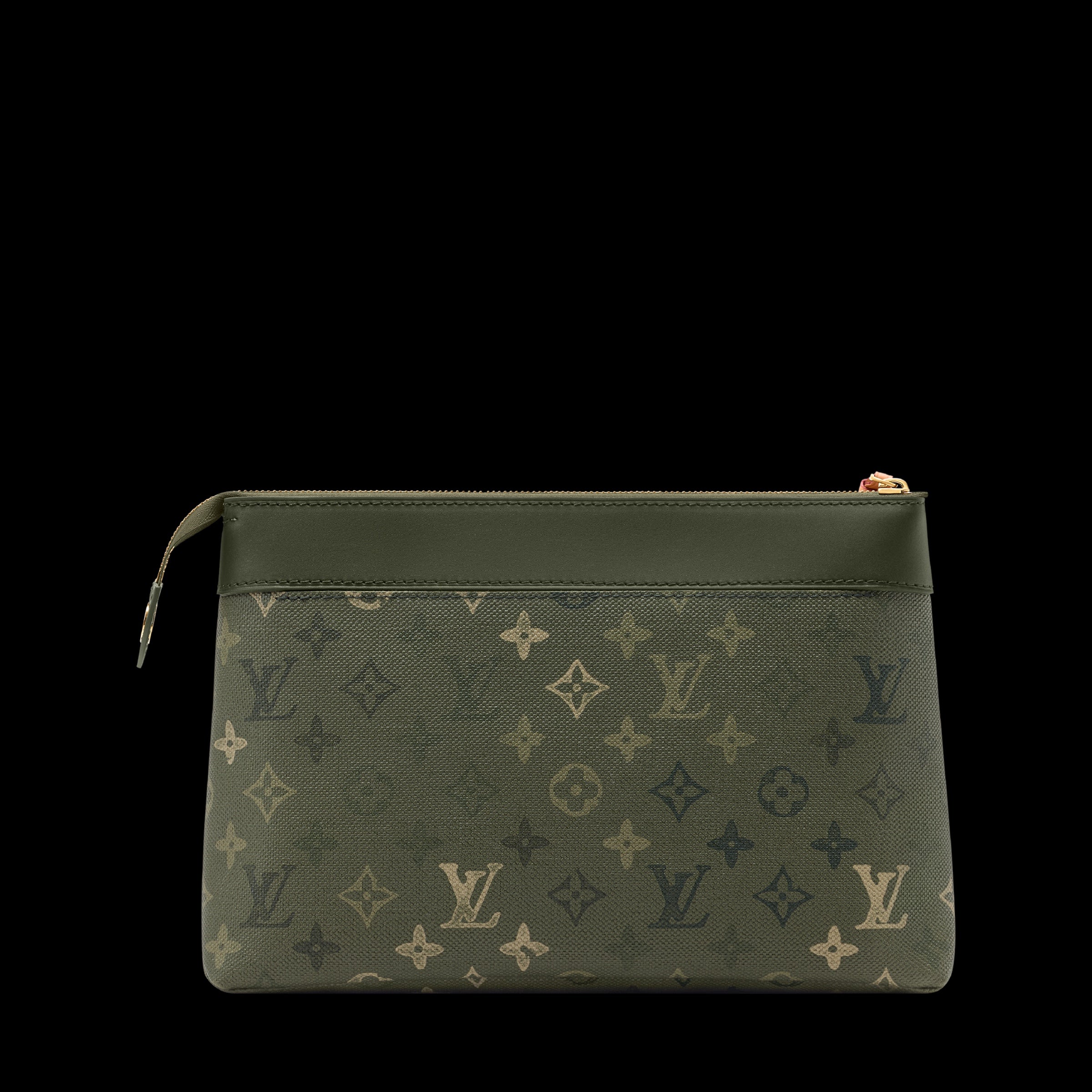 Louis Vuitton green monogram pouch with gold zipper and wristlet loop