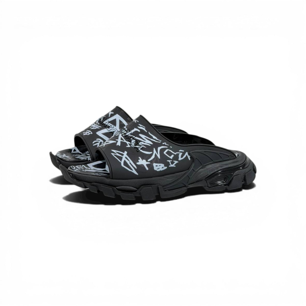 Balenciaga Black Graffiti Chunky Slides – Bold Streetwear Slippers ⚫🔥 - MASTERPIECE