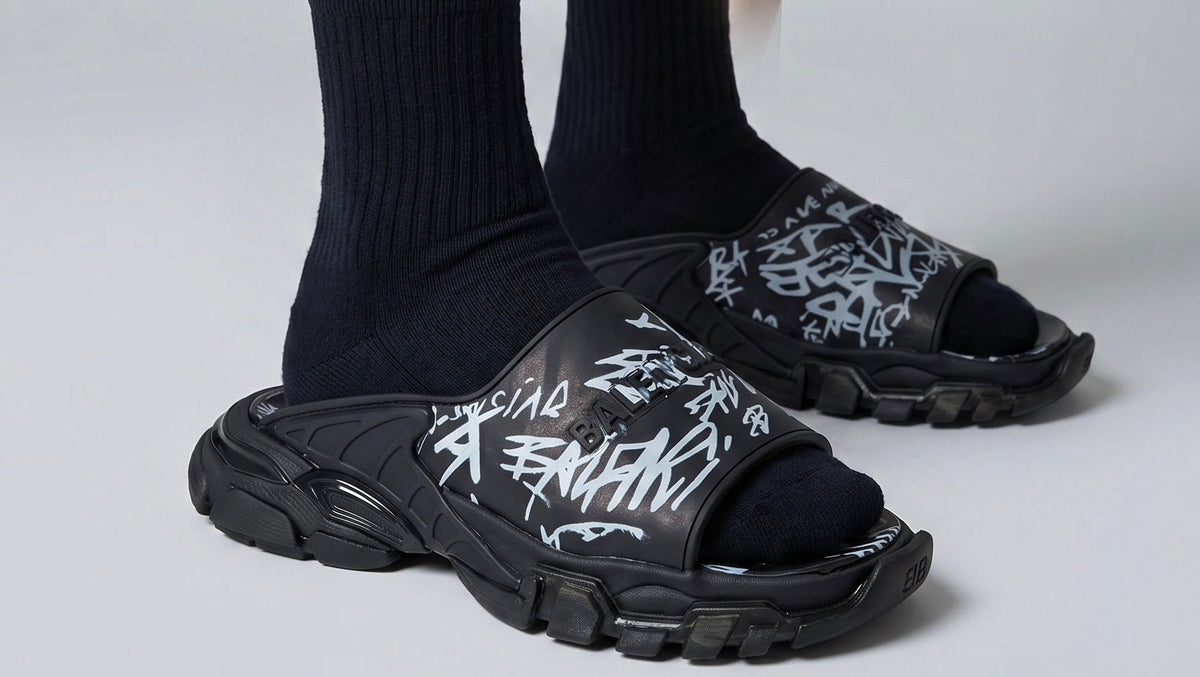 Balenciaga Black Graffiti Chunky Slides – Bold Streetwear Slippers ⚫🔥 - MASTERPIECE