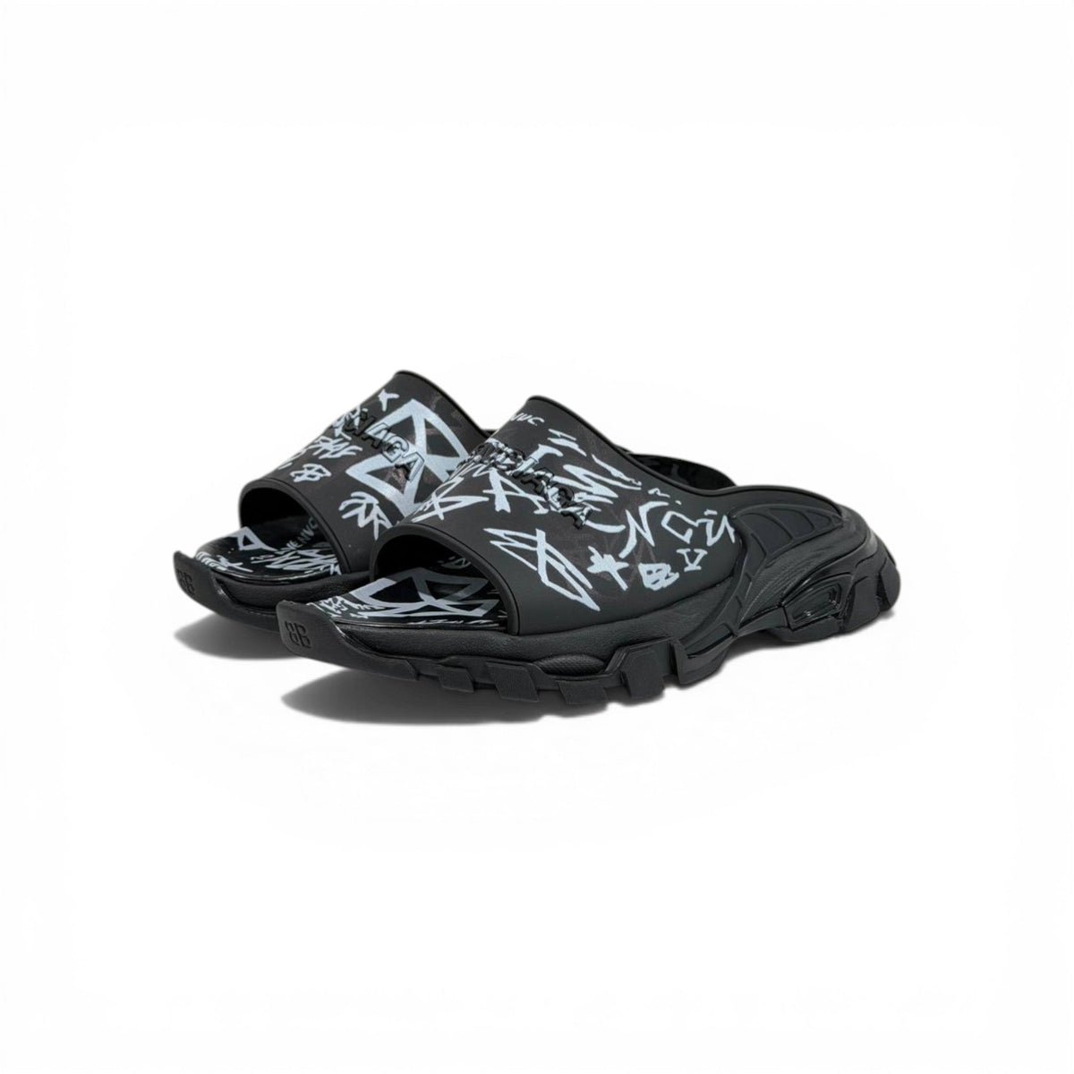 Balenciaga Black Graffiti Chunky Slides – Bold Streetwear Slippers ⚫🔥 - MASTERPIECE