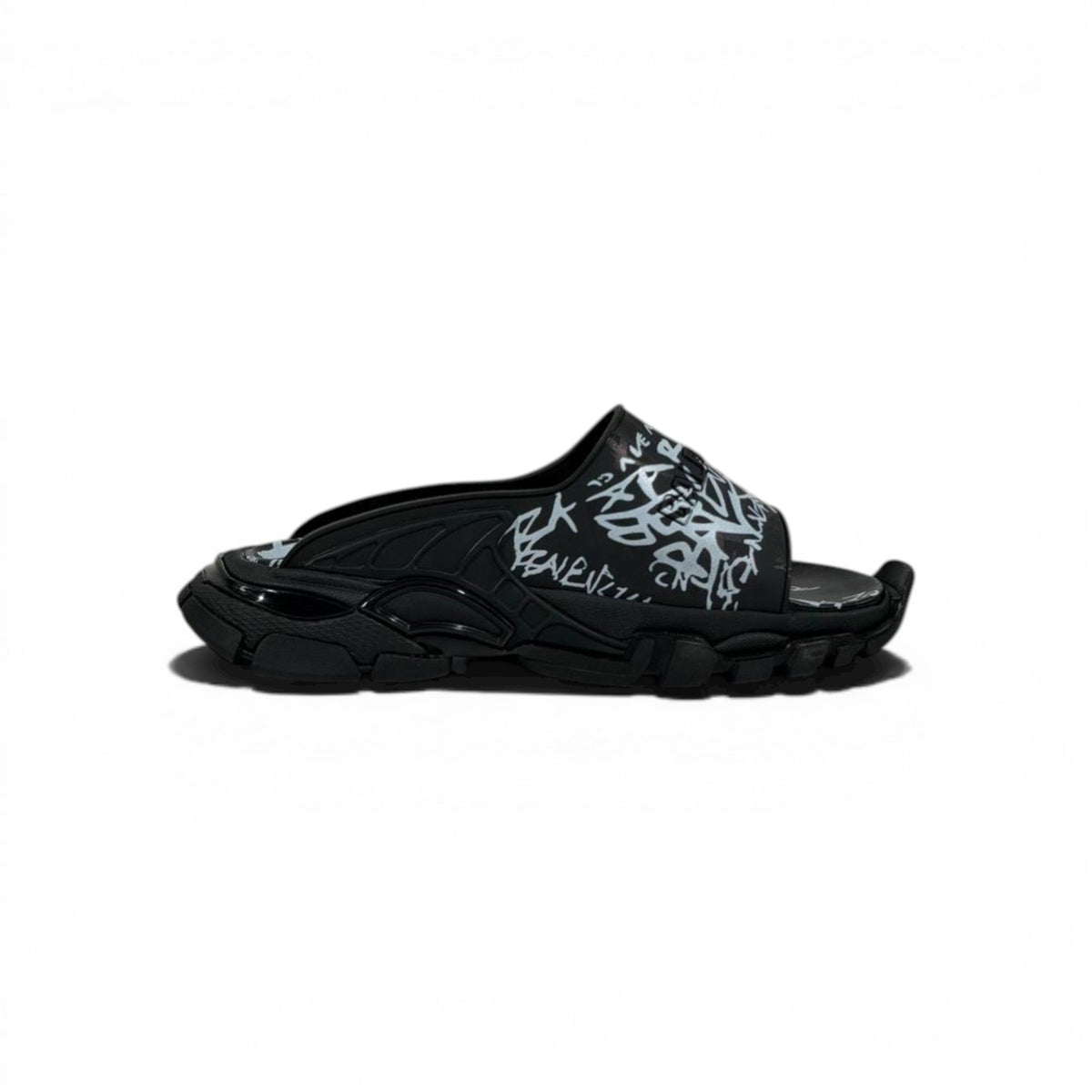 Balenciaga Black Graffiti Chunky Slides – Bold Streetwear Slippers ⚫🔥 - MASTERPIECE