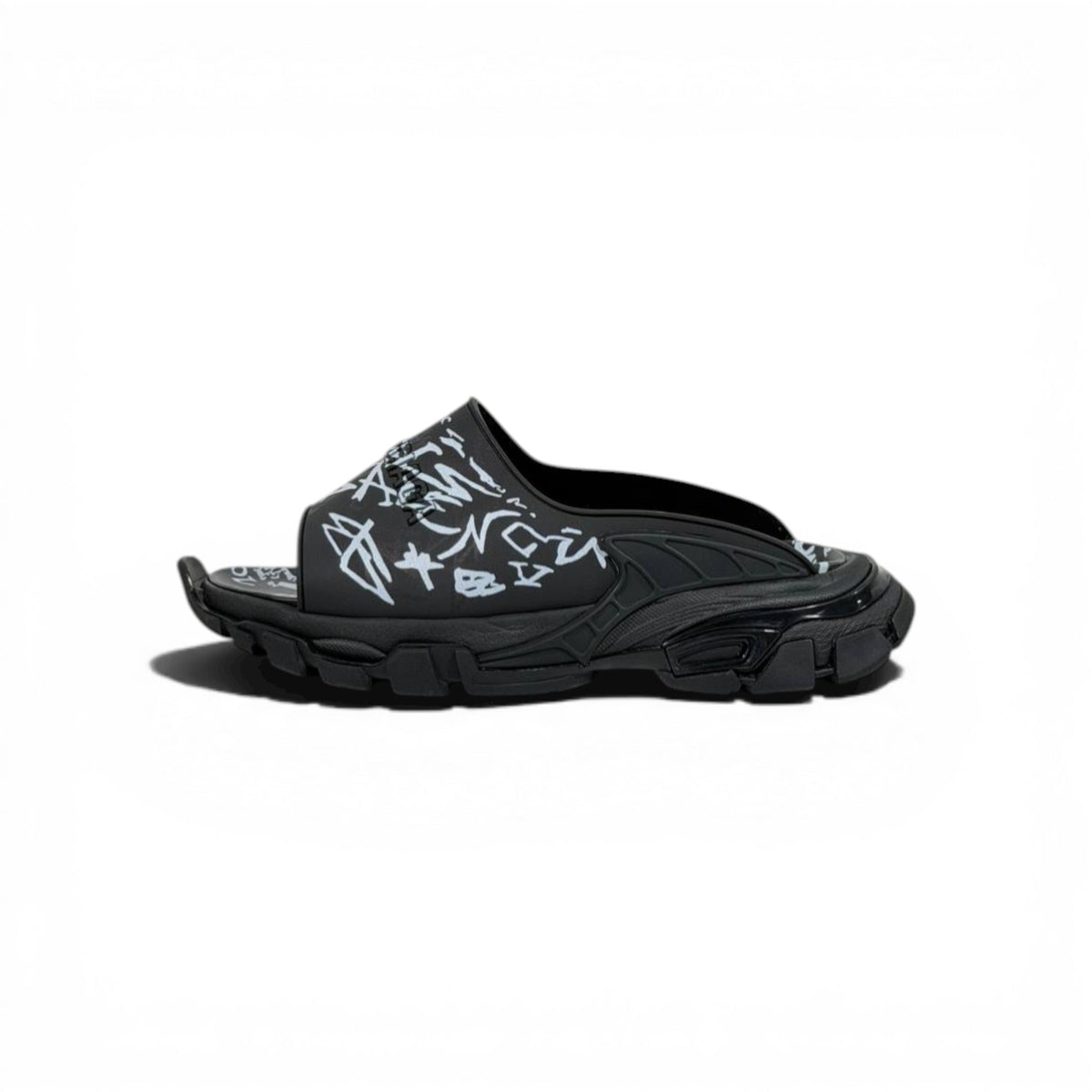 Balenciaga Black Graffiti Chunky Slides – Bold Streetwear Slippers ⚫🔥 - MASTERPIECE