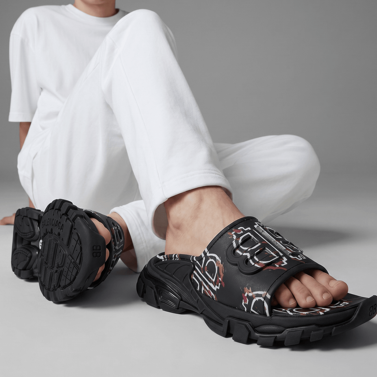BALENCIAGA Luxury Graphic Slide Sandals – BB Logo Print & Chunky Streetwear Sole 👟🔥 - MASTERPIECE