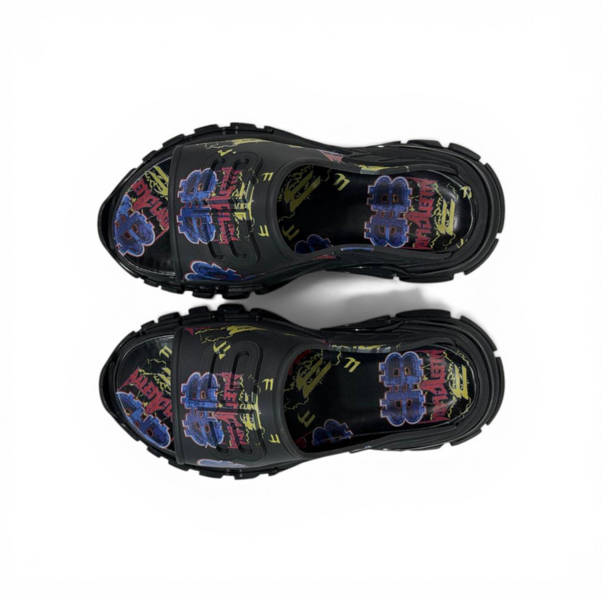 Balenciaga Neon Graffiti Chunky Slides – Streetwear Statement Slippers ⚫💜🔥 - MASTERPIECE