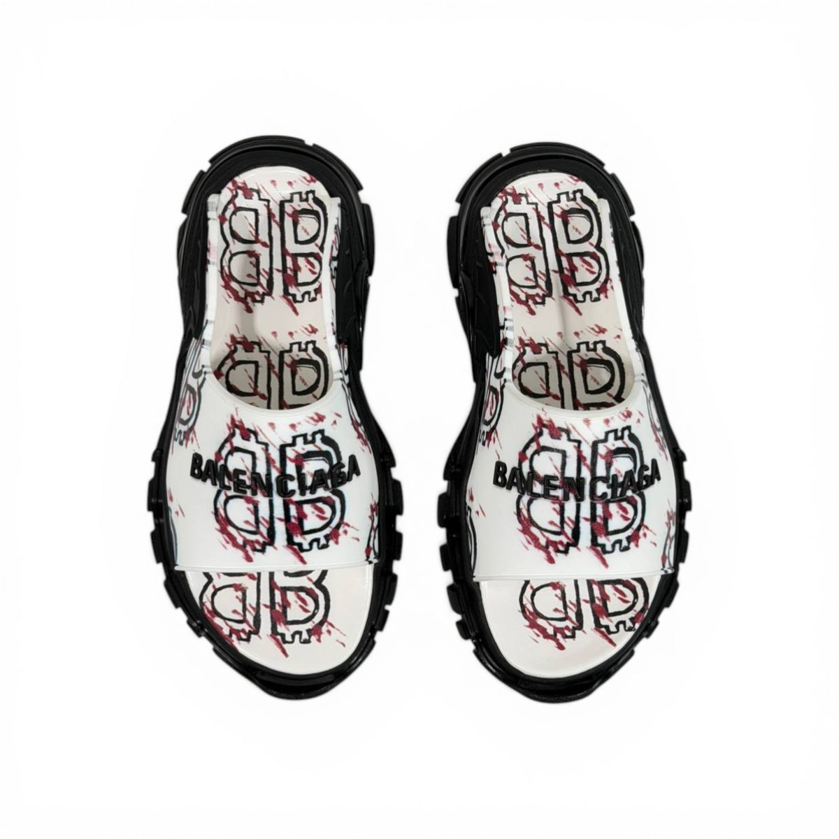 Balenciaga White Graffiti Chunky Slides – Bold Streetwear Slippers ⚪🔥 - MASTERPIECE