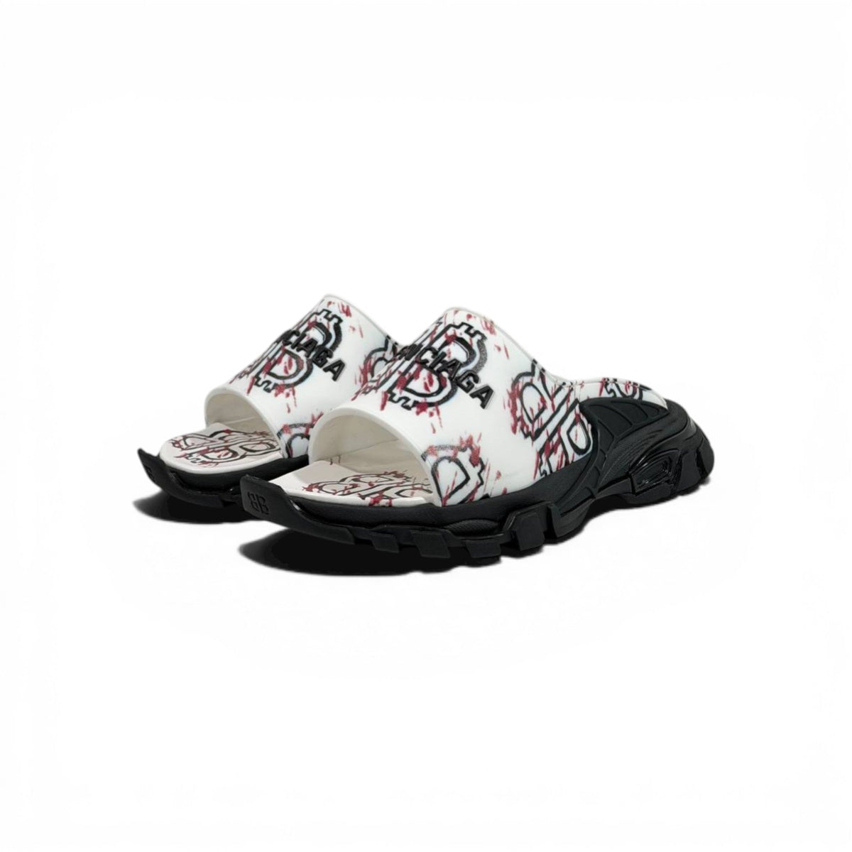Balenciaga White Graffiti Chunky Slides – Bold Streetwear Slippers ⚪🔥 - MASTERPIECE