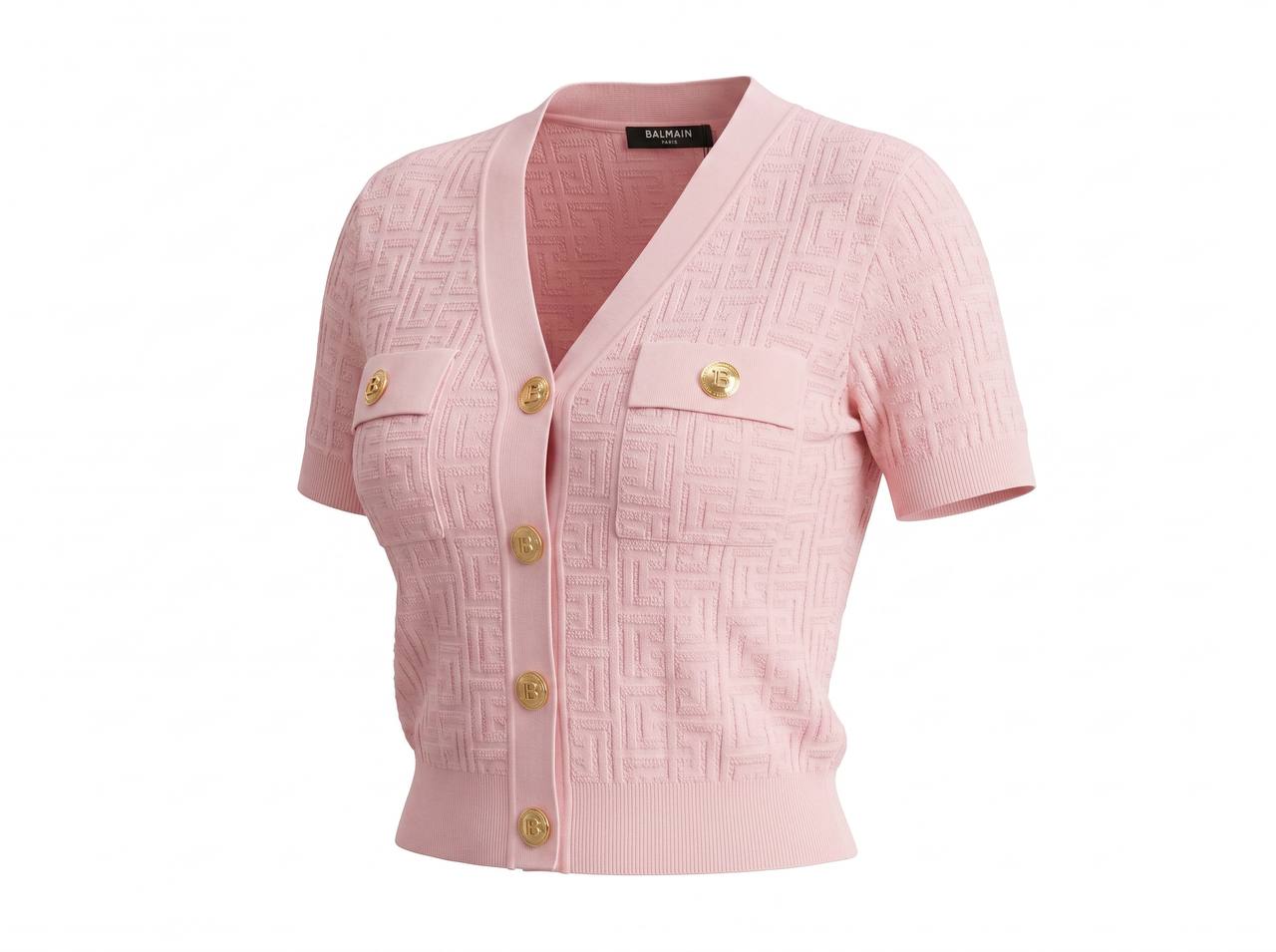 Balmain Pink Monogram Knit Cardigan Shirt with Gold Buttons 🌸✨ - MASTERPIECE
