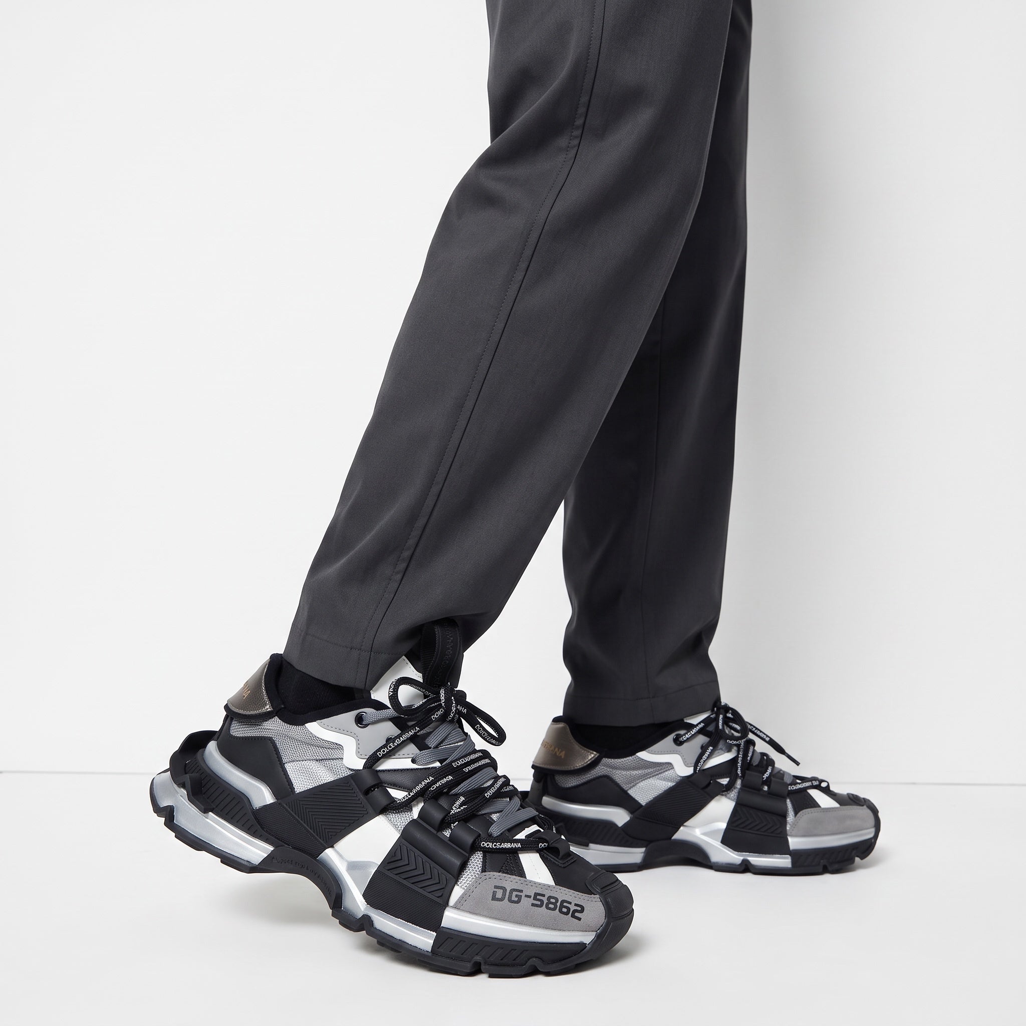 Dolce & Gabbana grey black chunky sneaker with DG-5862 print and logo laces