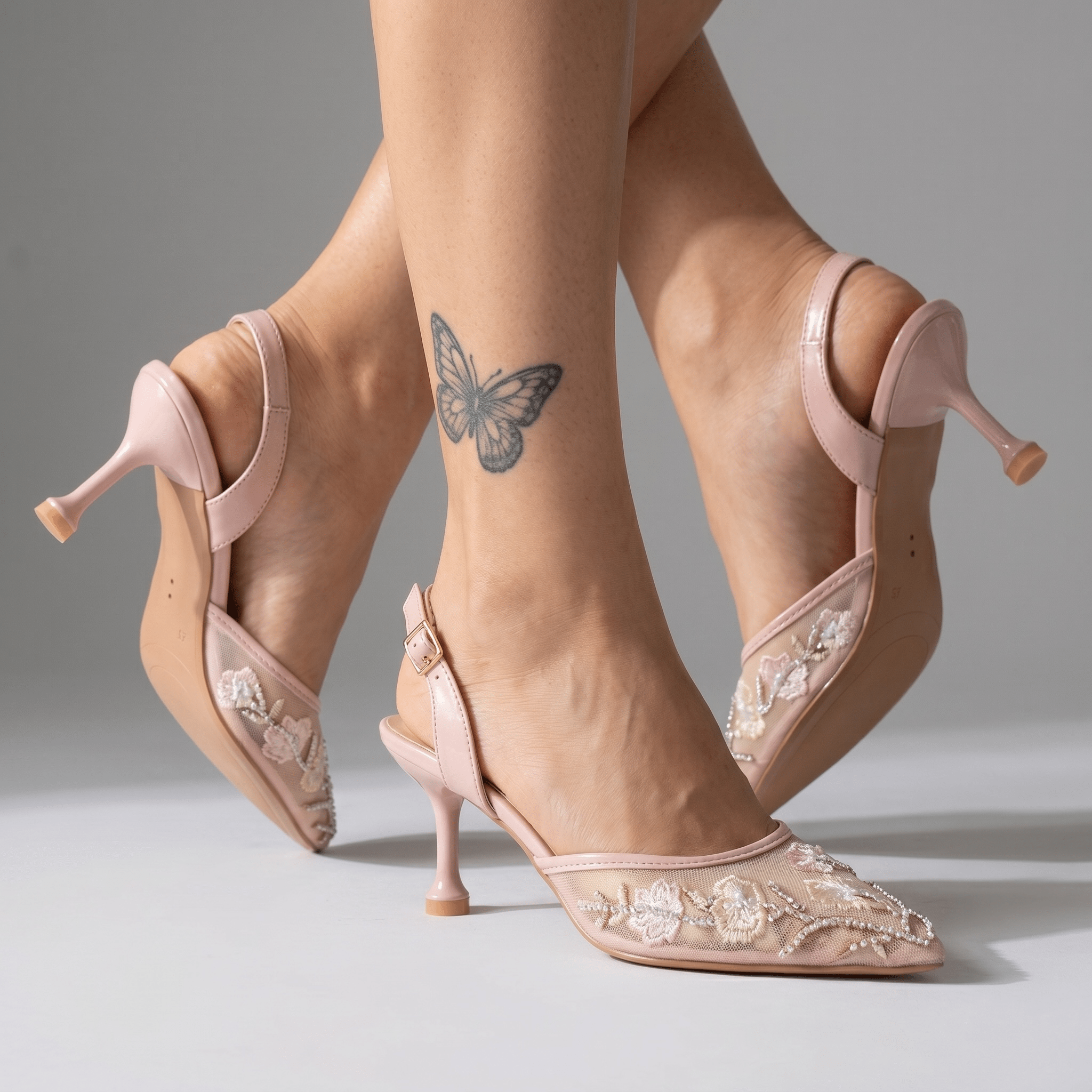 Blush Floral Mesh Heels – Soft Pink Romance 🌸✨ - MASTERPIECE