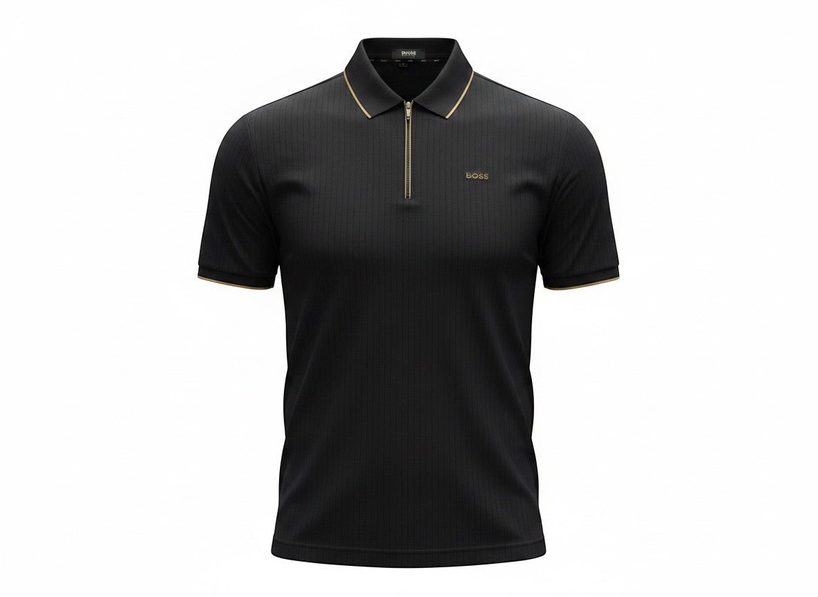 BOSS Black Zip Polo Shirt 🖤✨ Ribbed Luxury Fit - MASTERPIECE