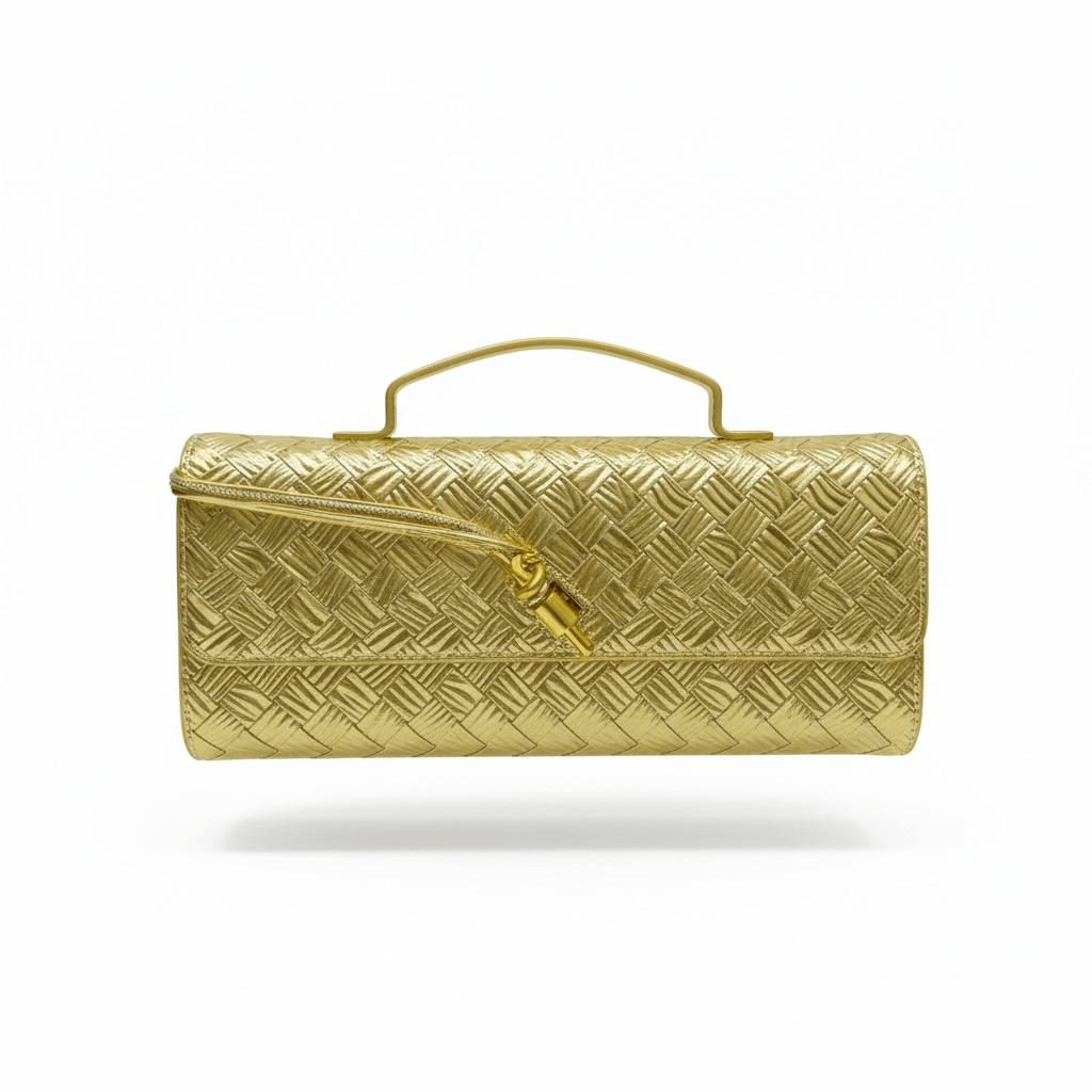 Bottega Veneta Gold Intrecciato Knot Clutch – Luxury Evening Handbag - MASTERPIECE