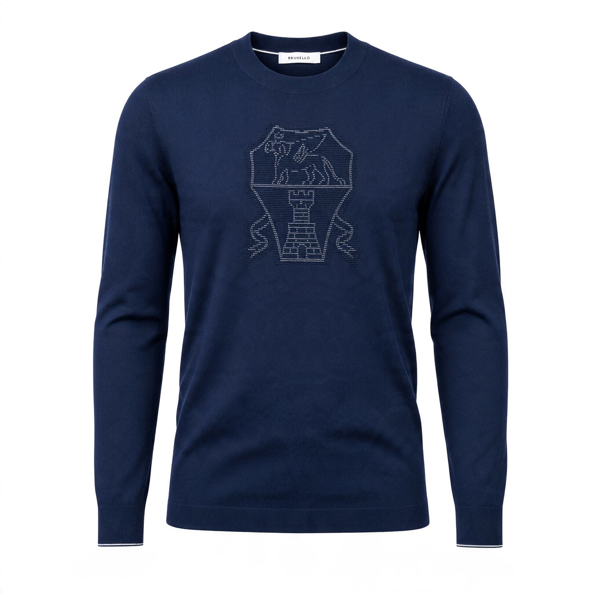 Brunello Cucinelli Crest Sweater โ Navy - MASTERPIECE