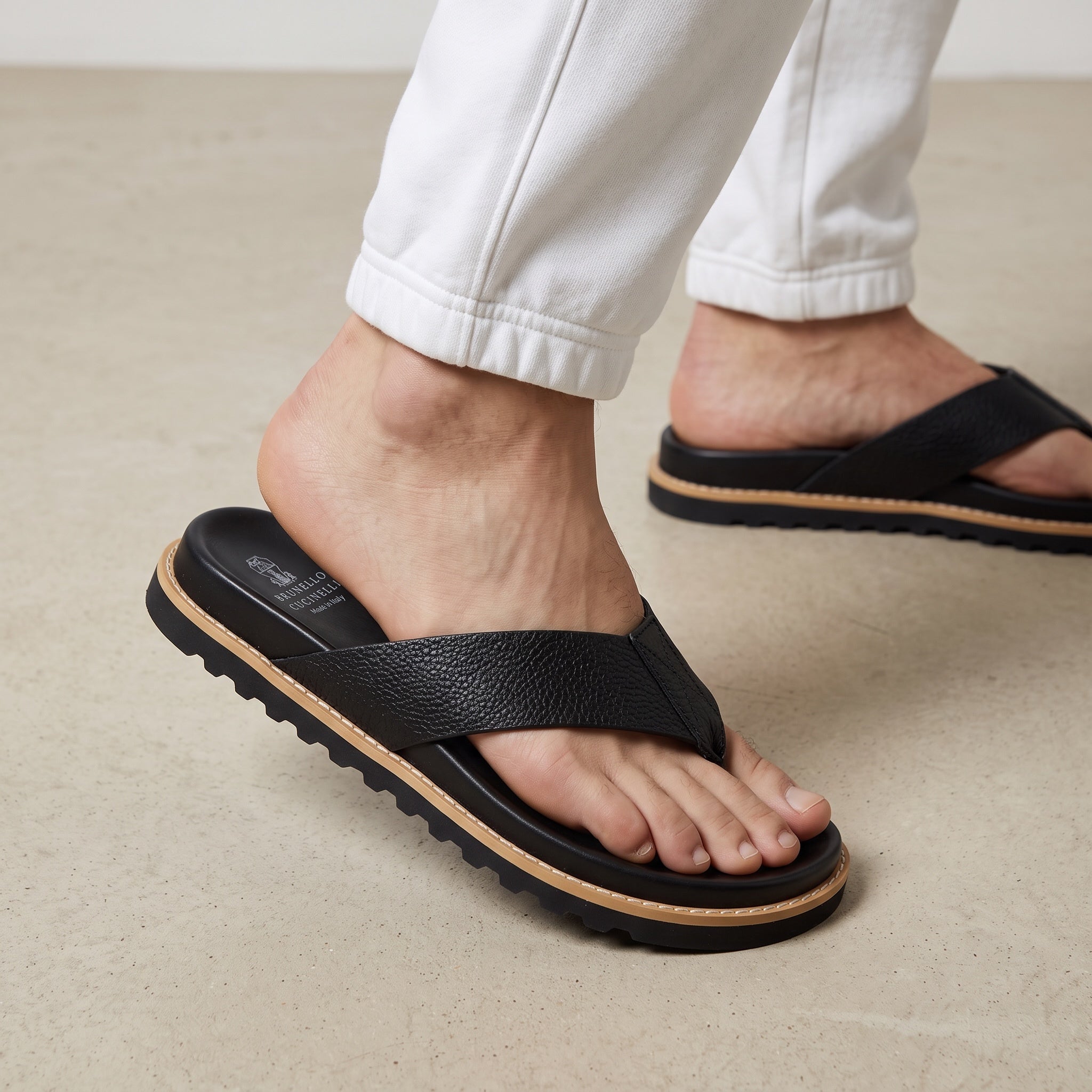 Brunello Cucinelli Sandals – Black Leather Flipflop 🖤🩴 - MASTERPIECE