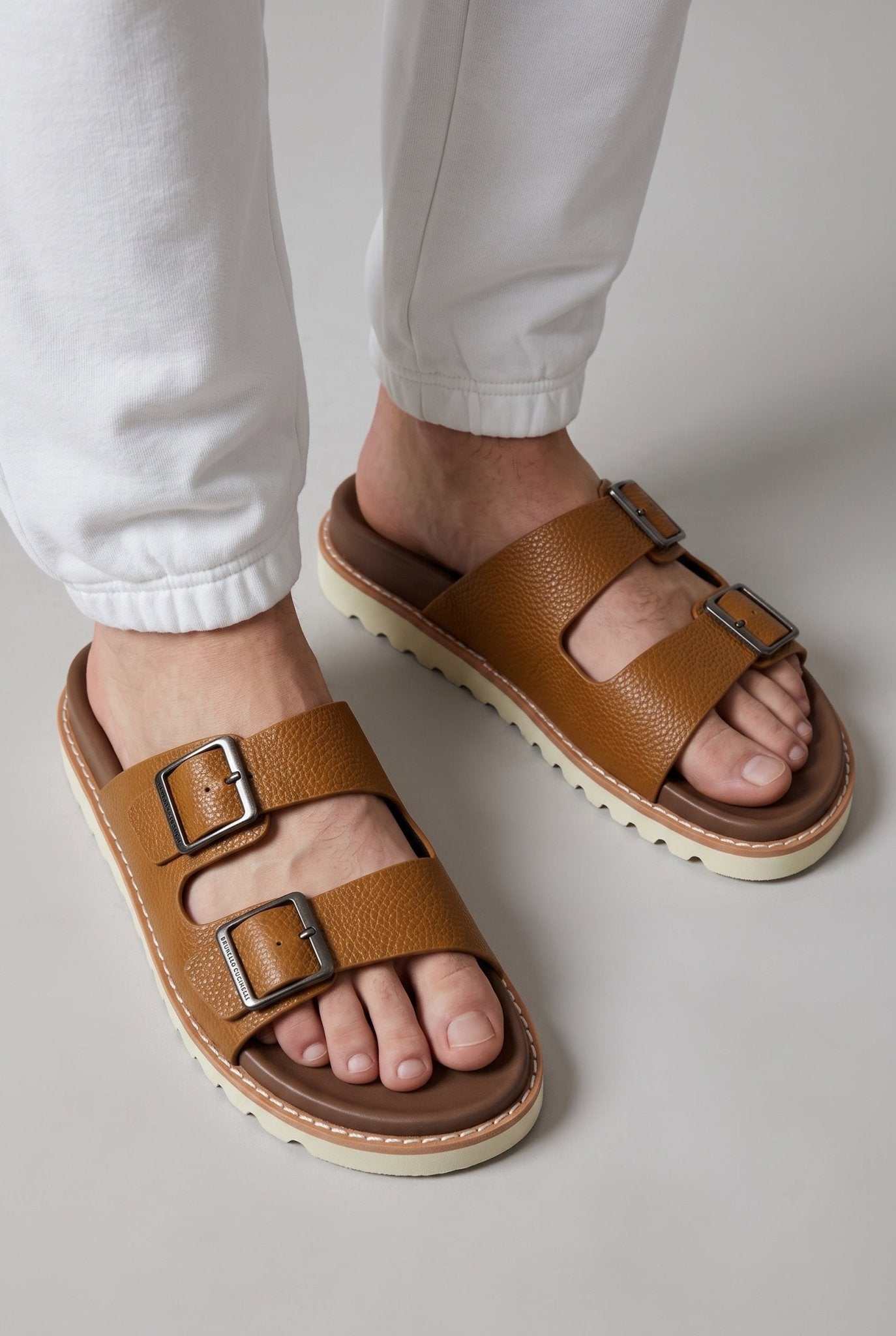 Brunello Cucinelli Slide – Tan Double Buckle 🩴 - MASTERPIECE