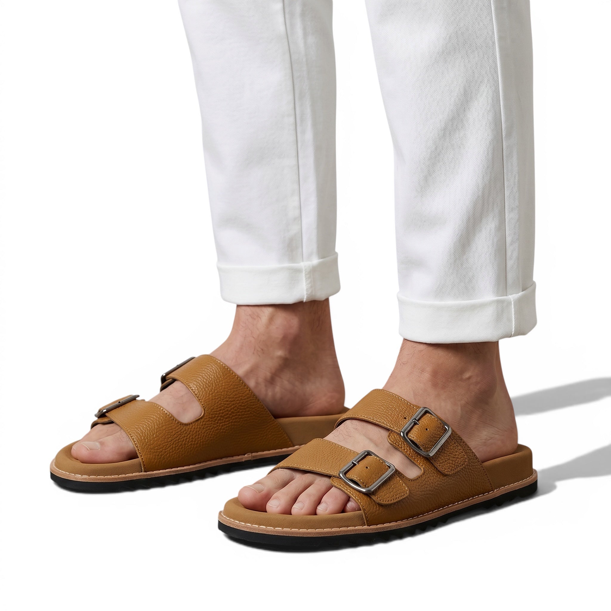 Brunello Cucinelli Tan Double Strap Slides – Premium Italian Comfort Sandals 🤎🇮🇹 - MASTERPIECE