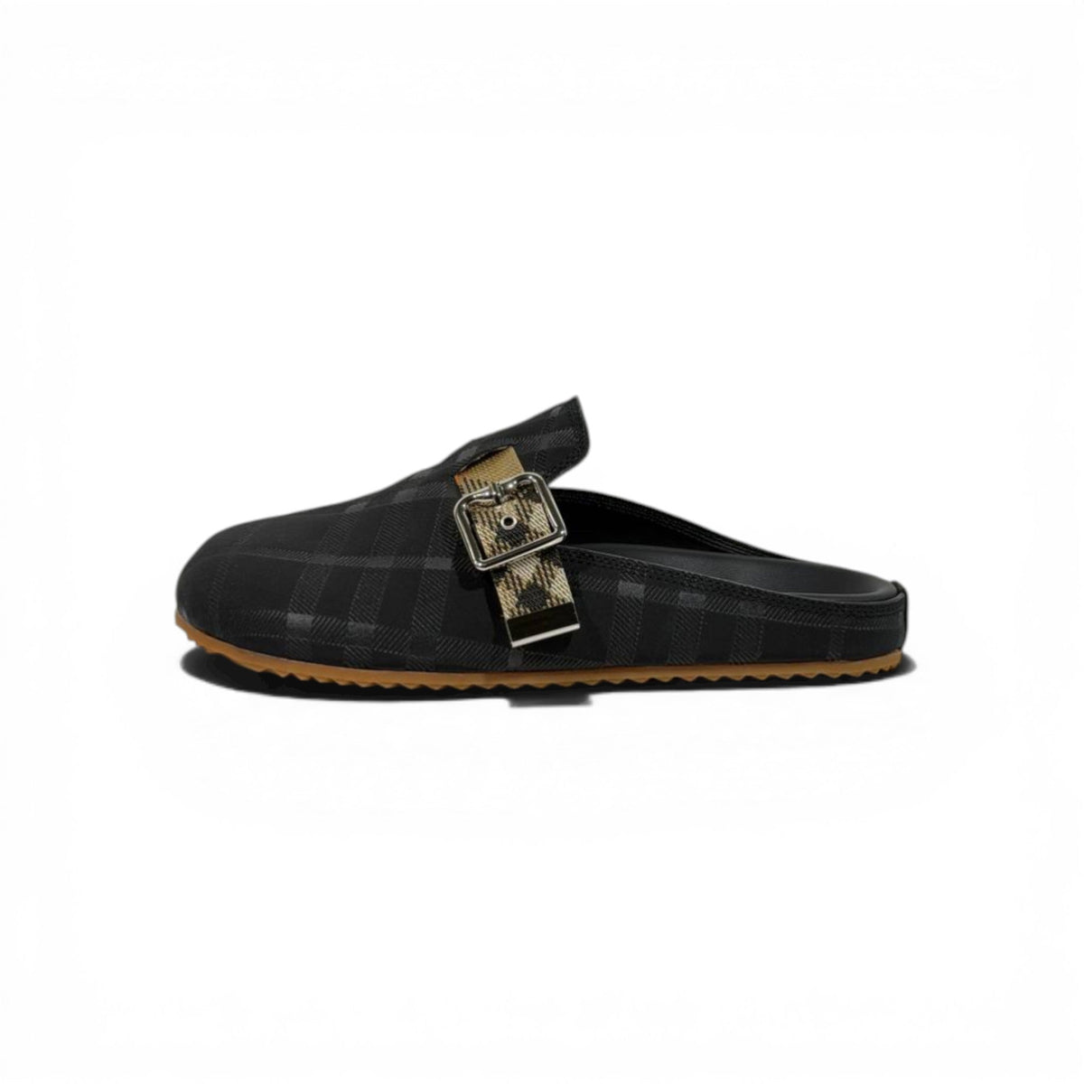 Burberry Black Check Slip-On Clogs with Buckle – Luxury Minimal Slides 🖤✨ - MASTERPIECE