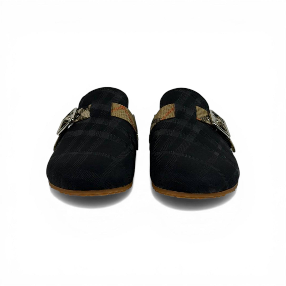 Burberry Black Check Slip-On Clogs with Buckle – Luxury Minimal Slides 🖤✨ - MASTERPIECE