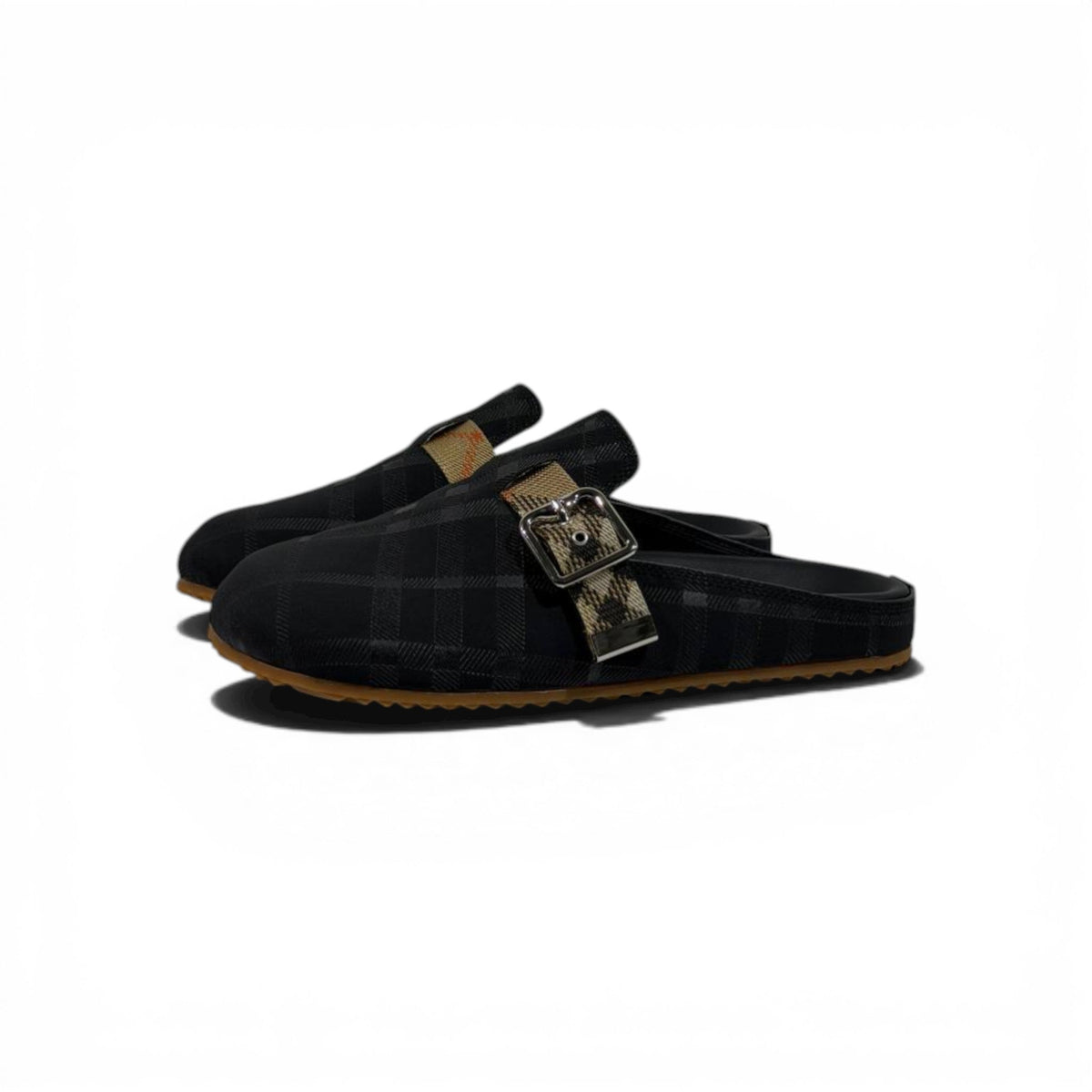 Burberry Black Check Slip-On Clogs with Buckle – Luxury Minimal Slides 🖤✨ - MASTERPIECE