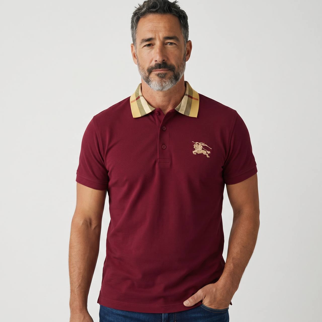 Burberry Check Collar Polo Shirt – Burgundy Heritage Edition ❤️✨ - MASTERPIECE