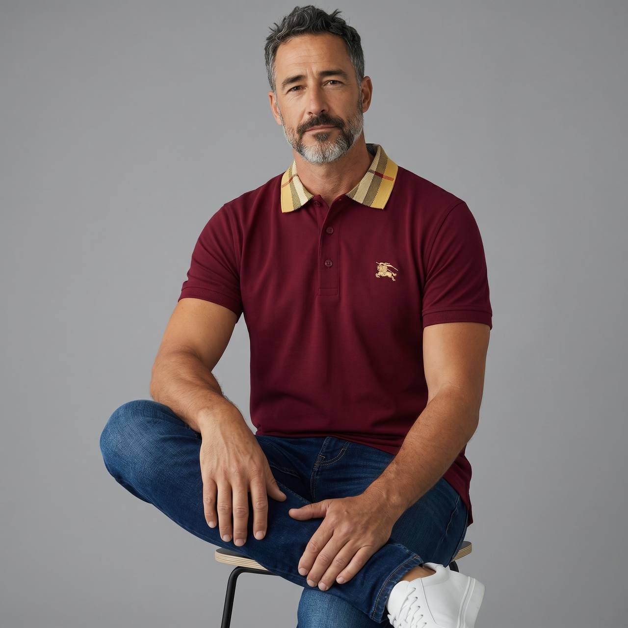 Burberry Check Collar Polo Shirt – Burgundy Heritage Edition ❤️✨ - MASTERPIECE