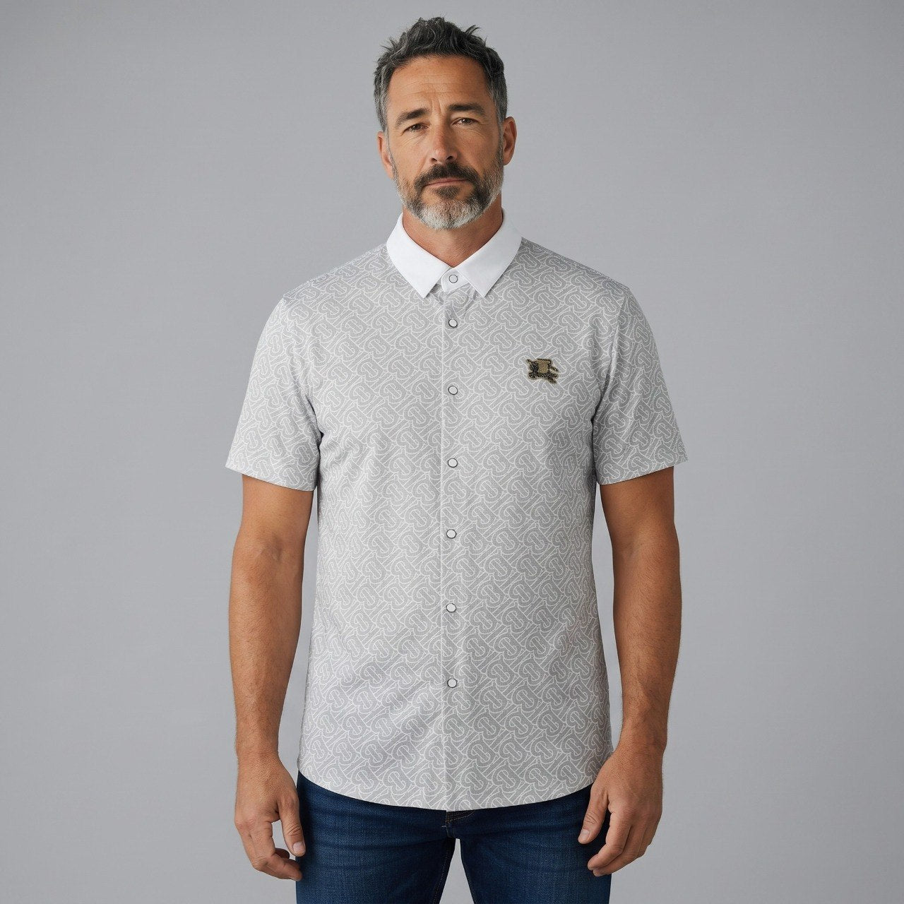 ✨ Burberry Monogram Signature Short Sleeve Shirt – Luxury Smart Casual Edition - MASTERPIECE