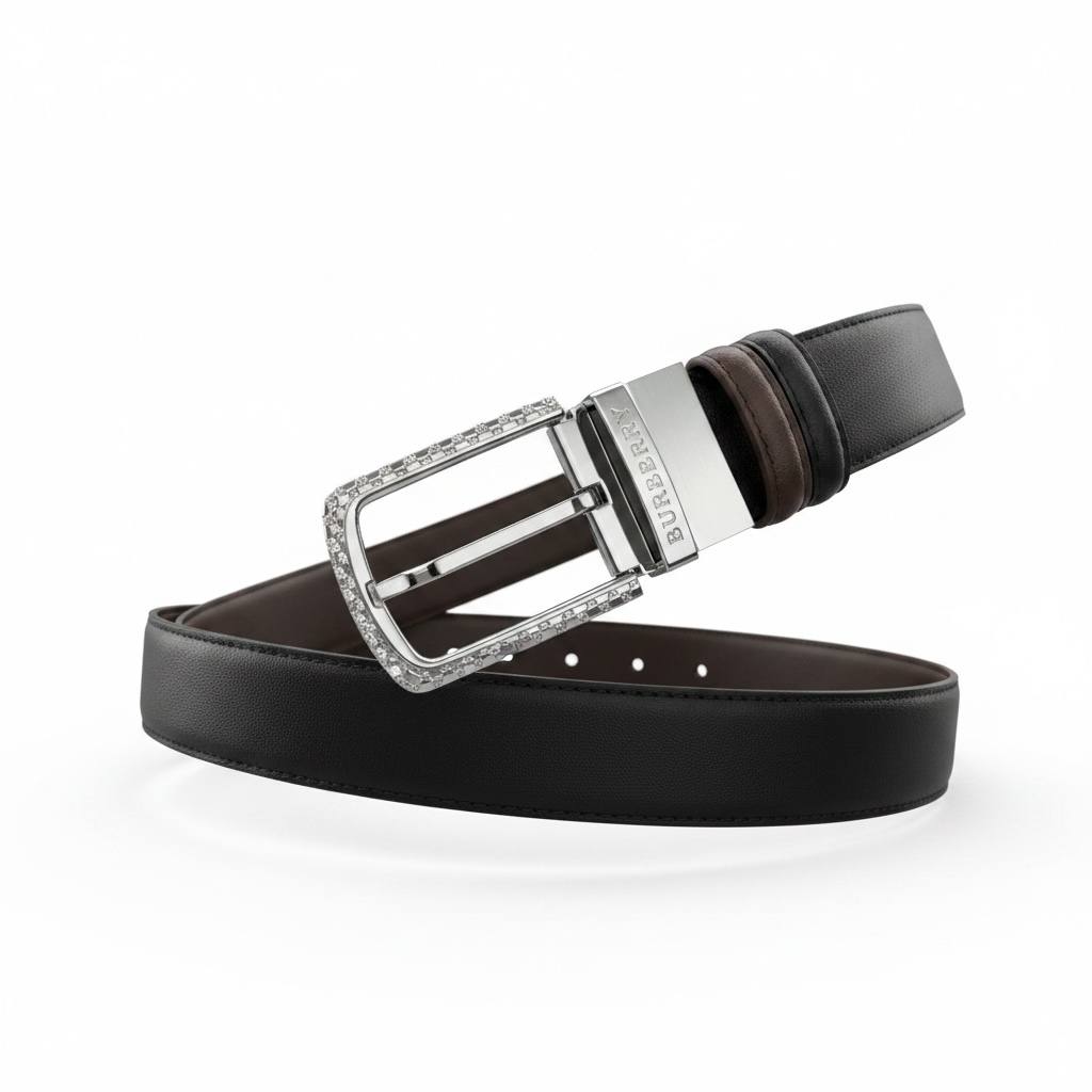 Burberry Reversible Leather Belt 115CM – Crystal Buckle Luxury Edition ✨🖤🤎 - MASTERPIECE