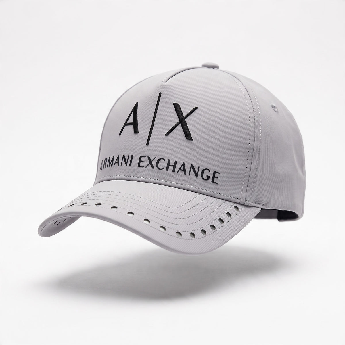 light grey Armani Exchange baseball cap with A/X embroidered logo and perforated brim