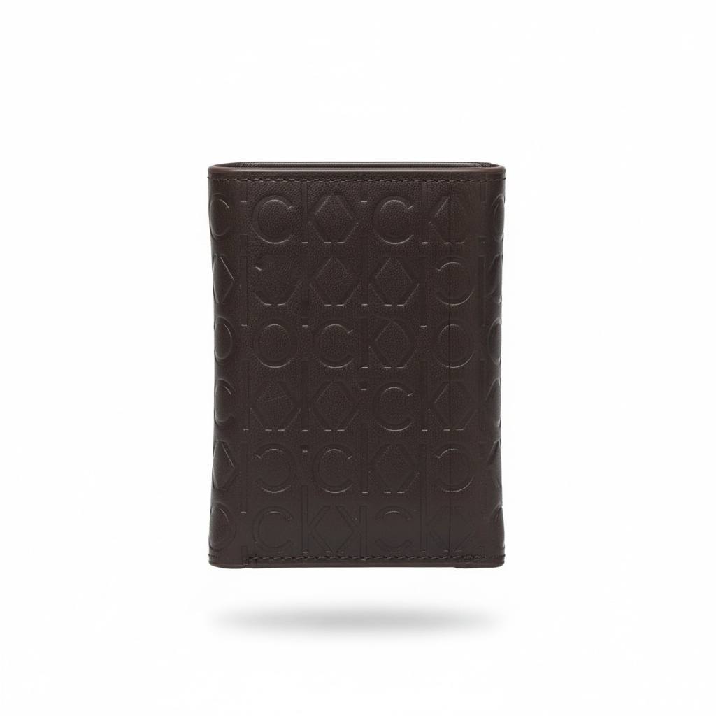 Calvin Klein CK All-Over Embossed Vertical Leather Wallet — Brown - MASTERPIECE