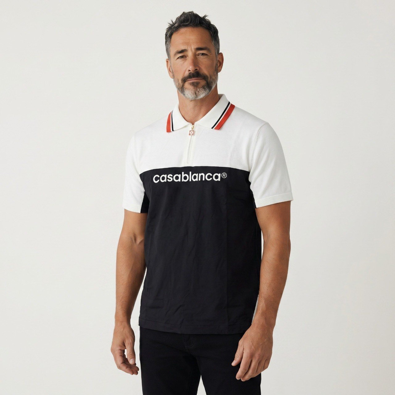 🖤 Casablanca Signature Contrast Zip Polo Shirt ⚪ - MASTERPIECE