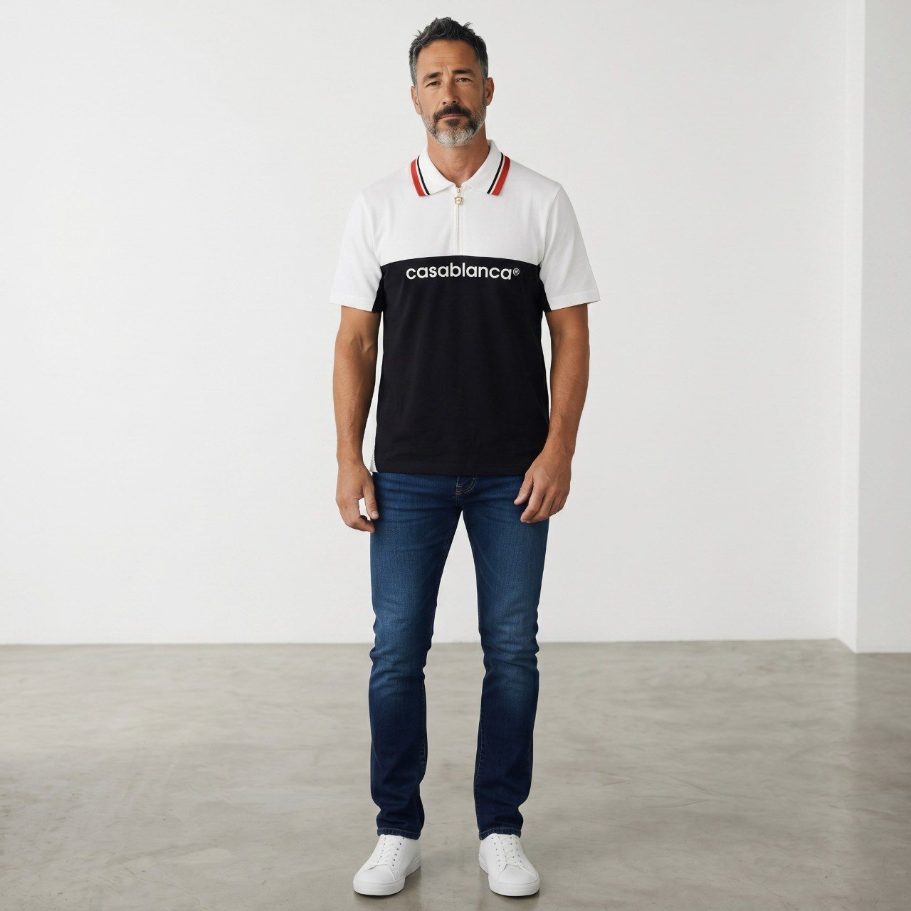🖤 Casablanca Signature Contrast Zip Polo Shirt ⚪ - MASTERPIECE