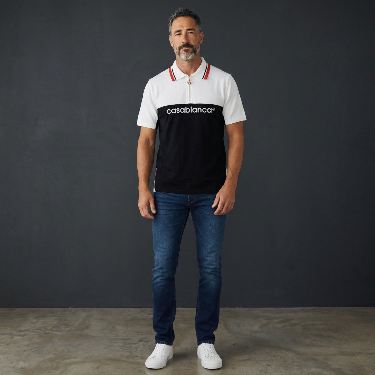 🖤 Casablanca Signature Contrast Zip Polo Shirt ⚪ - MASTERPIECE