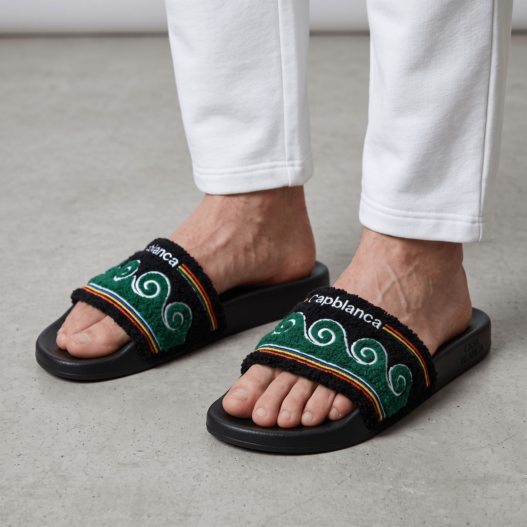 Casablanca Terry Cloth Logo Slides – Black & Green - MASTERPIECE