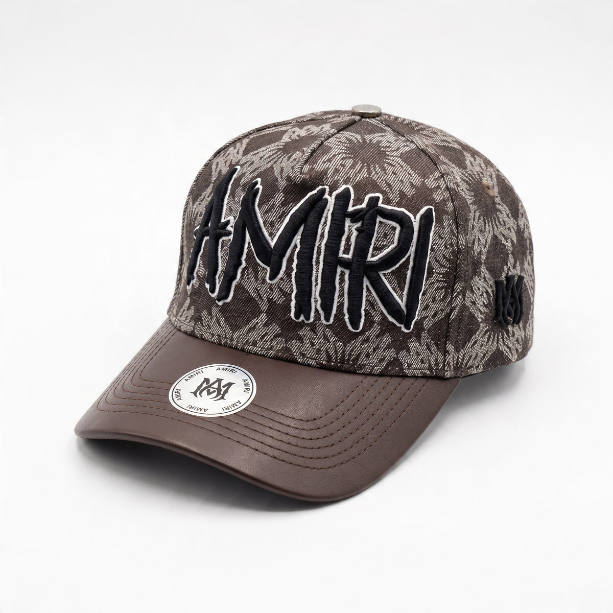 Amiri brown palm-pattern baseball cap with embroidered logo and brown brim