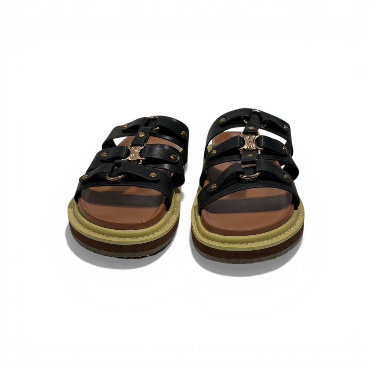 Celine Multi-Strap Leather Sandals – Black Luxury Designer Slides 🖤✨ | Premium Summer Comfort Sandals - MASTERPIECE