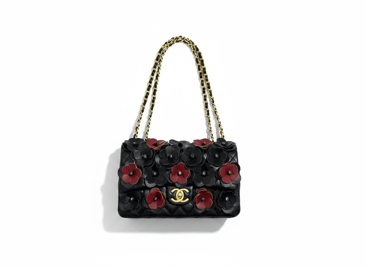 Chanel Camellia Floral Chain Bag – Black & Burgundy 🌺🖤 - MASTERPIECE