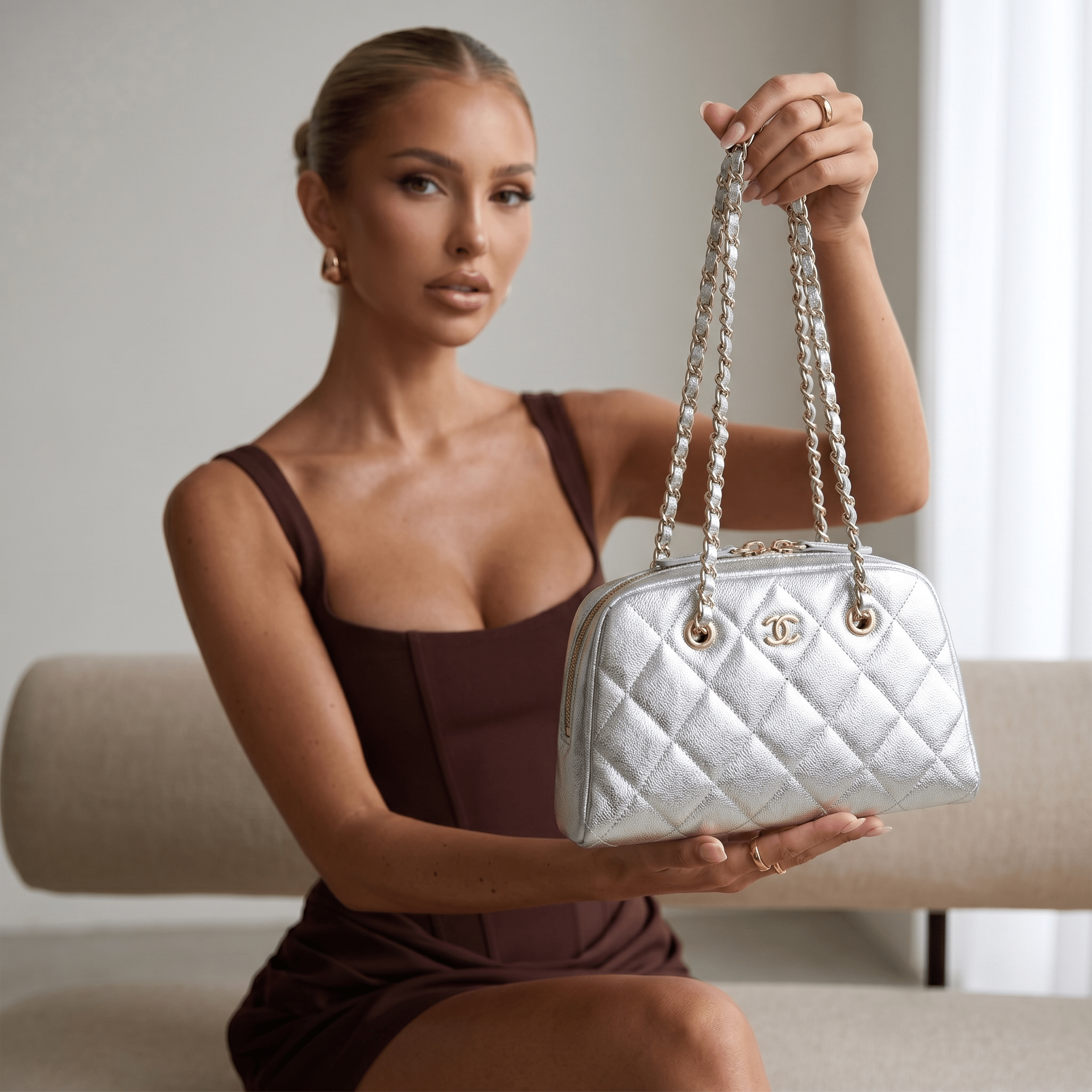Chanel Metallic Silver Quilted Chain Bowling Bag ✨🩶 - MASTERPIECE