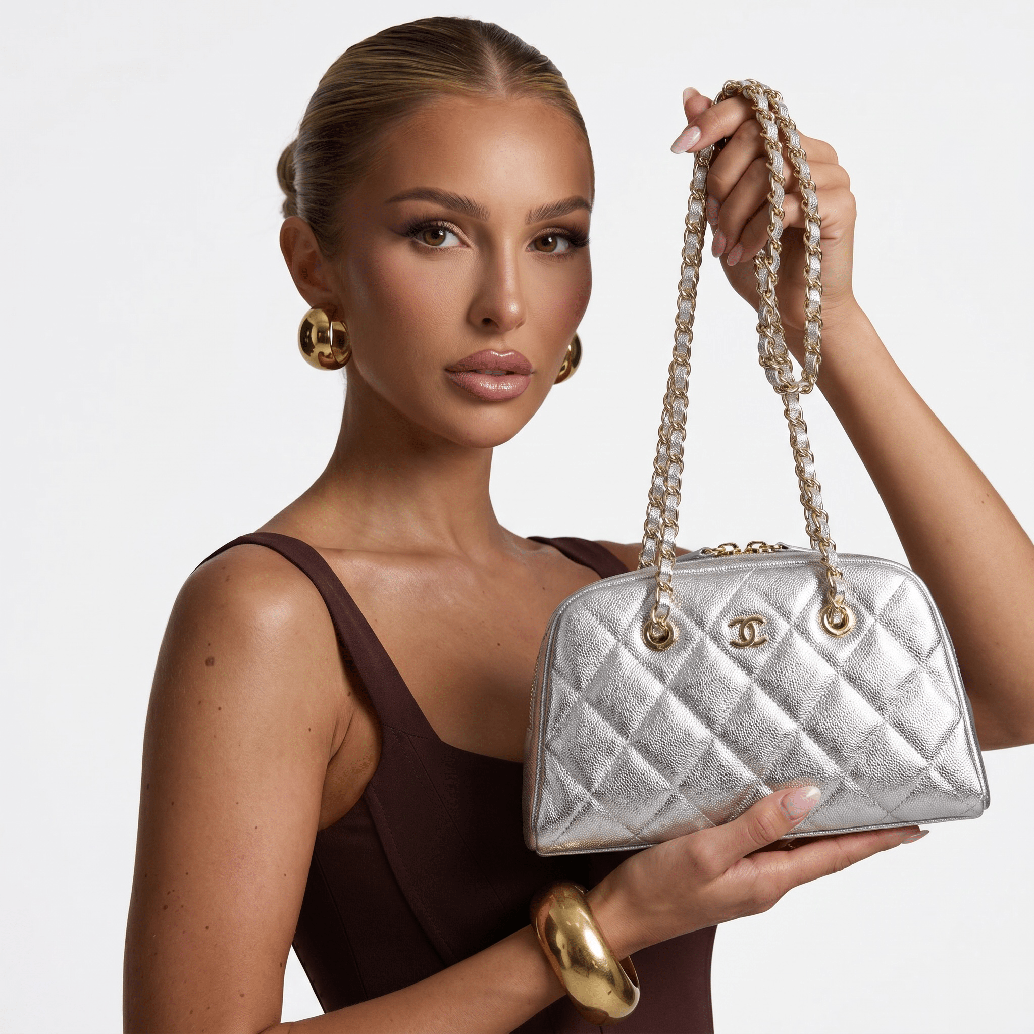 Chanel Metallic Silver Quilted Chain Bowling Bag ✨🩶 - MASTERPIECE