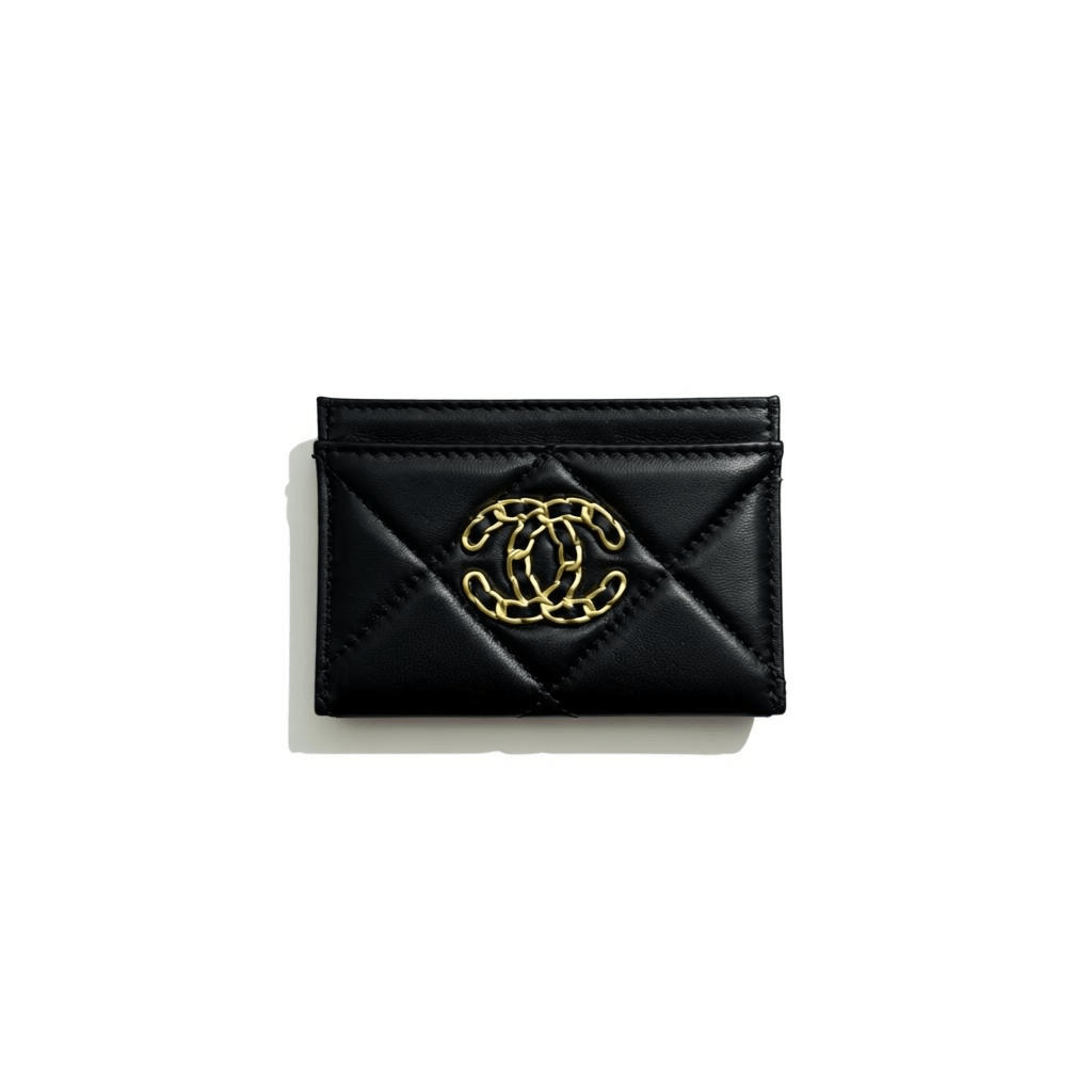 Chanel Quilted Card Holder with Gold Chain CC Logo — Black - MASTERPIECE