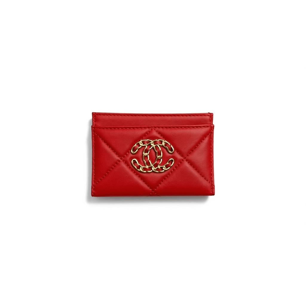 Chanel Quilted Card Holder with Gold Chain CC Logo — Red - MASTERPIECE