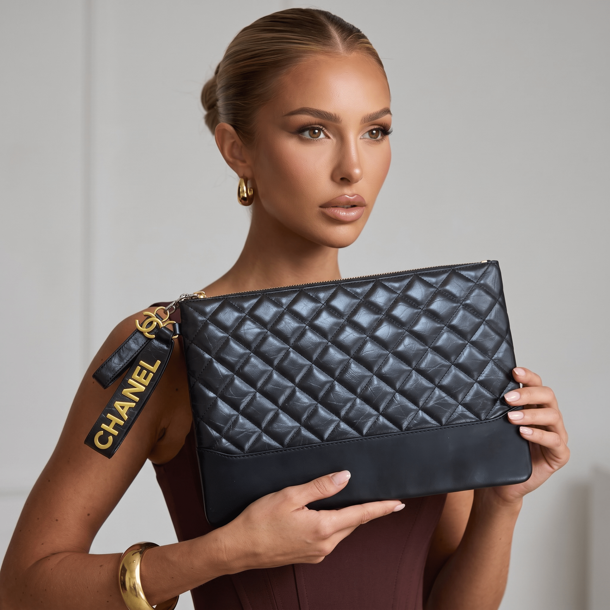 ✨ Chanel Quilted Leather Large Zip Pouch – Black - MASTERPIECE
