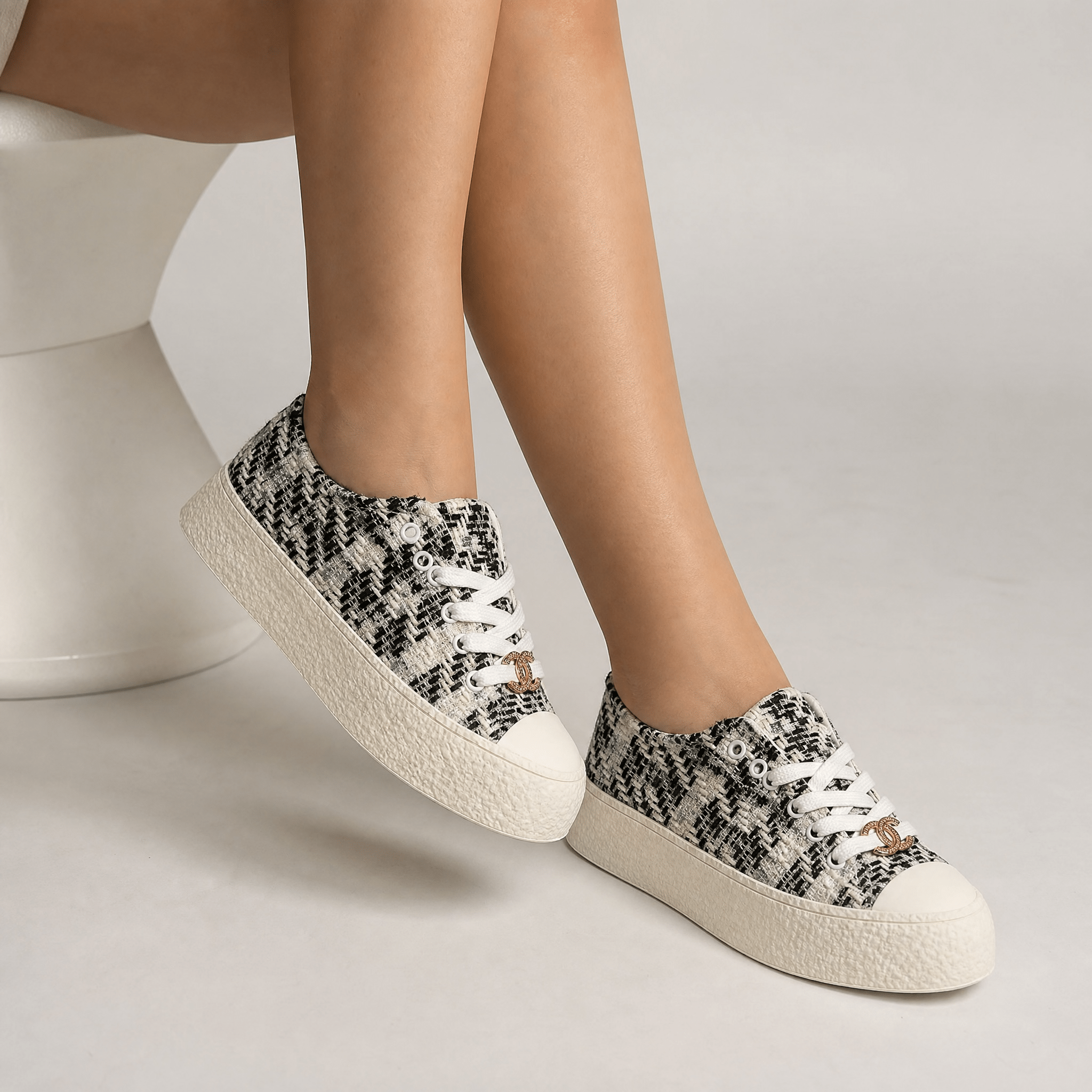 Chanel Tweed Platform Sneakers – Black & White Luxe Edition 🤍🖤 - MASTERPIECE