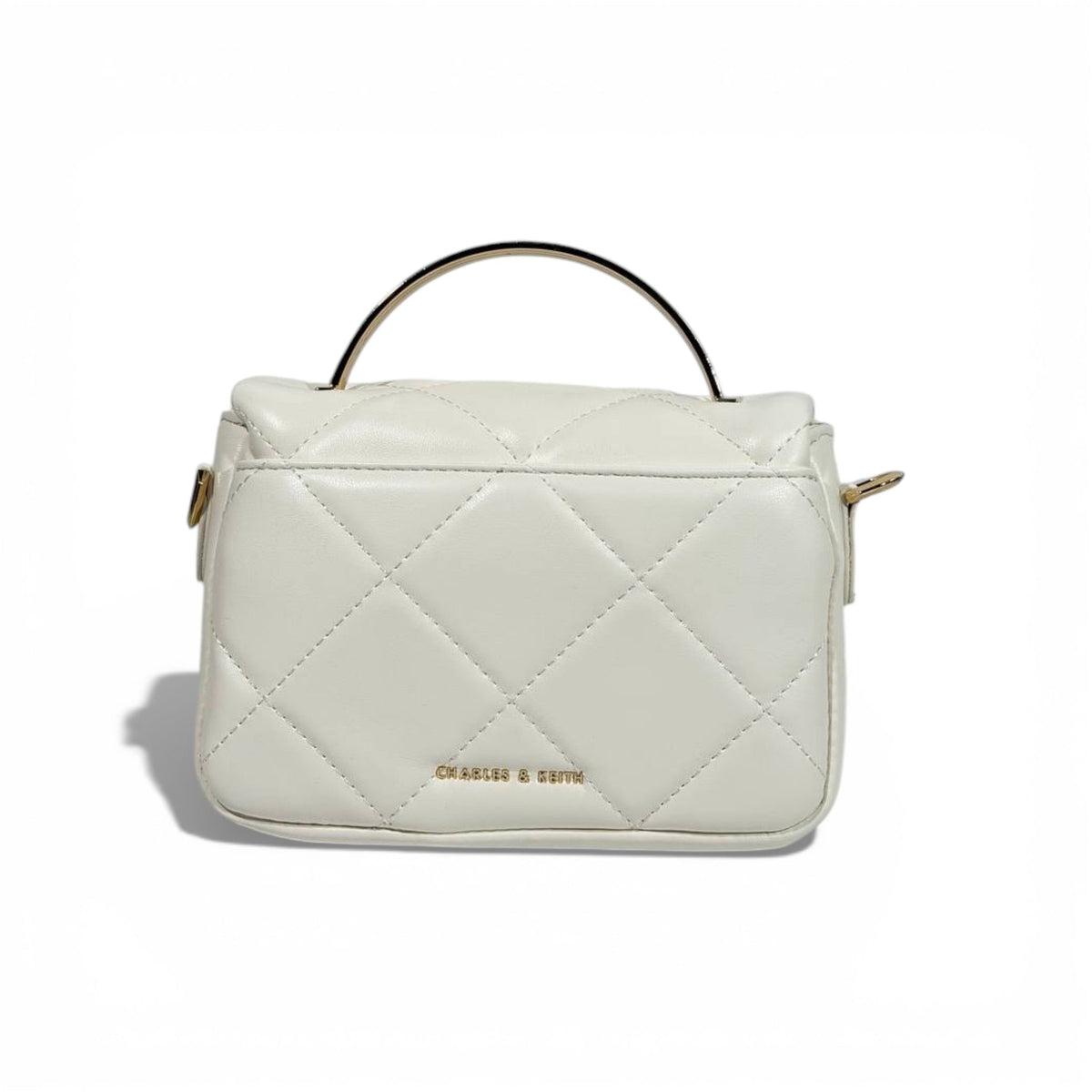 Charles & Keith Quilted Mini Top Handle Bag White Gold Hardware - MASTERPIECE