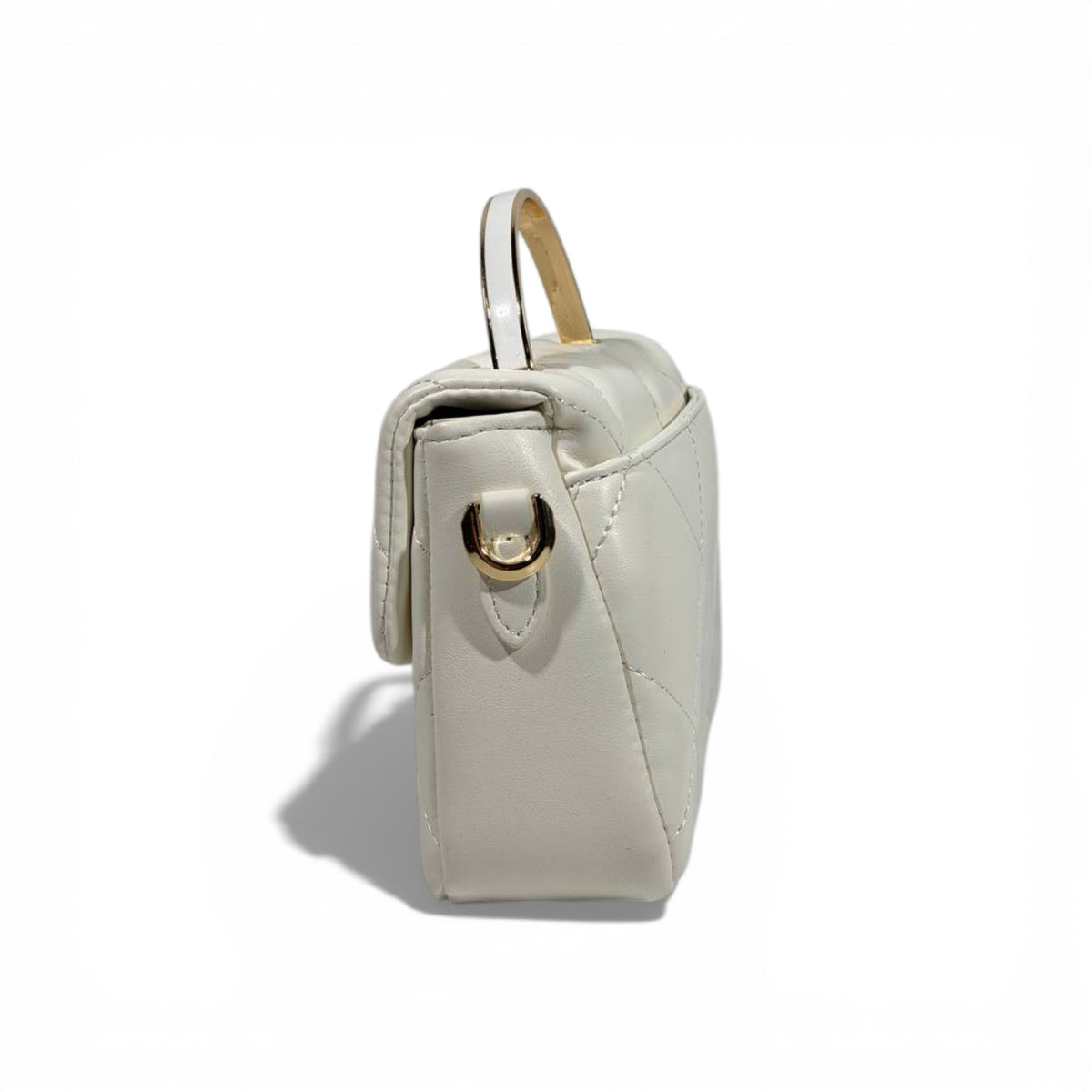 Charles & Keith Quilted Mini Top Handle Bag White Gold Hardware - MASTERPIECE