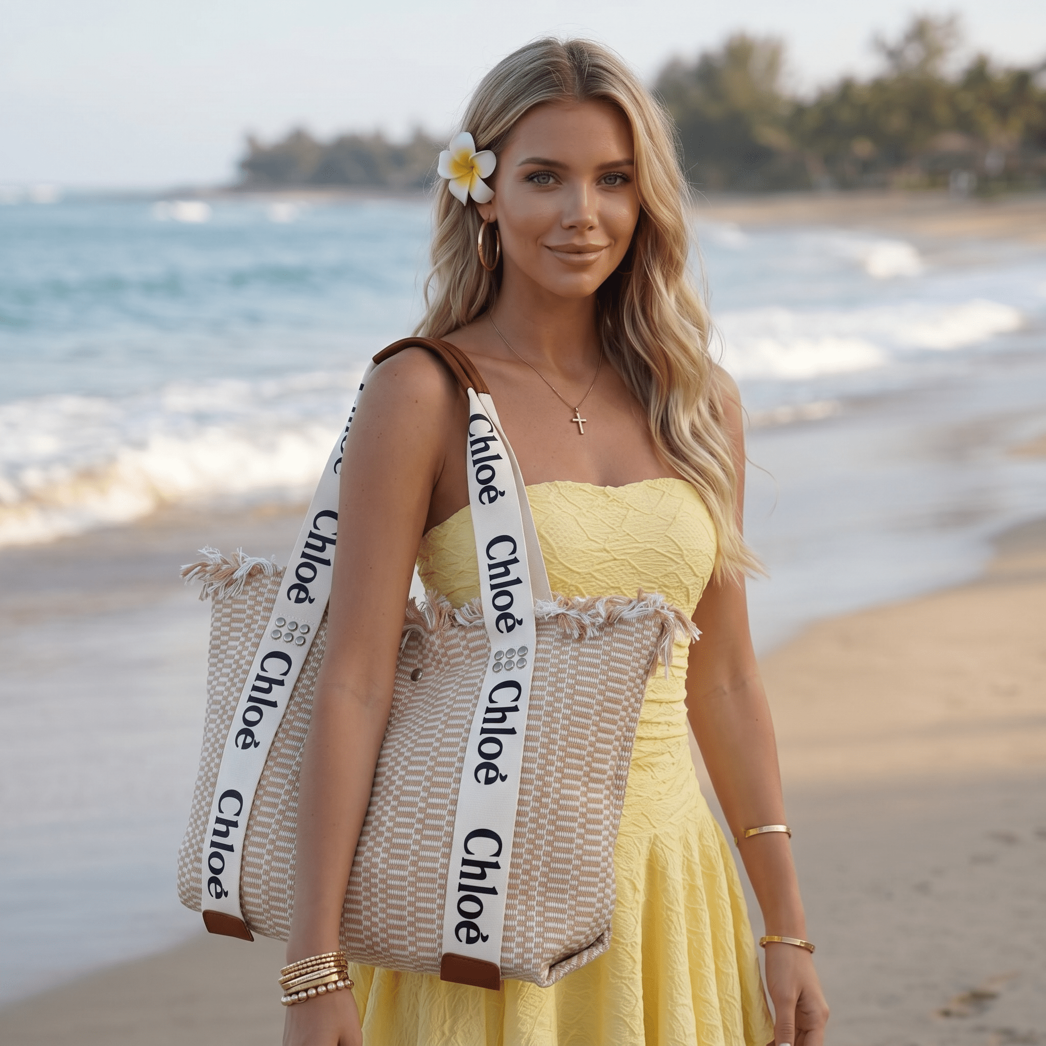 🤍 Chloé Beige Woven Tote Bag | Elegant Summer Beach Shopper 🌴 - MASTERPIECE