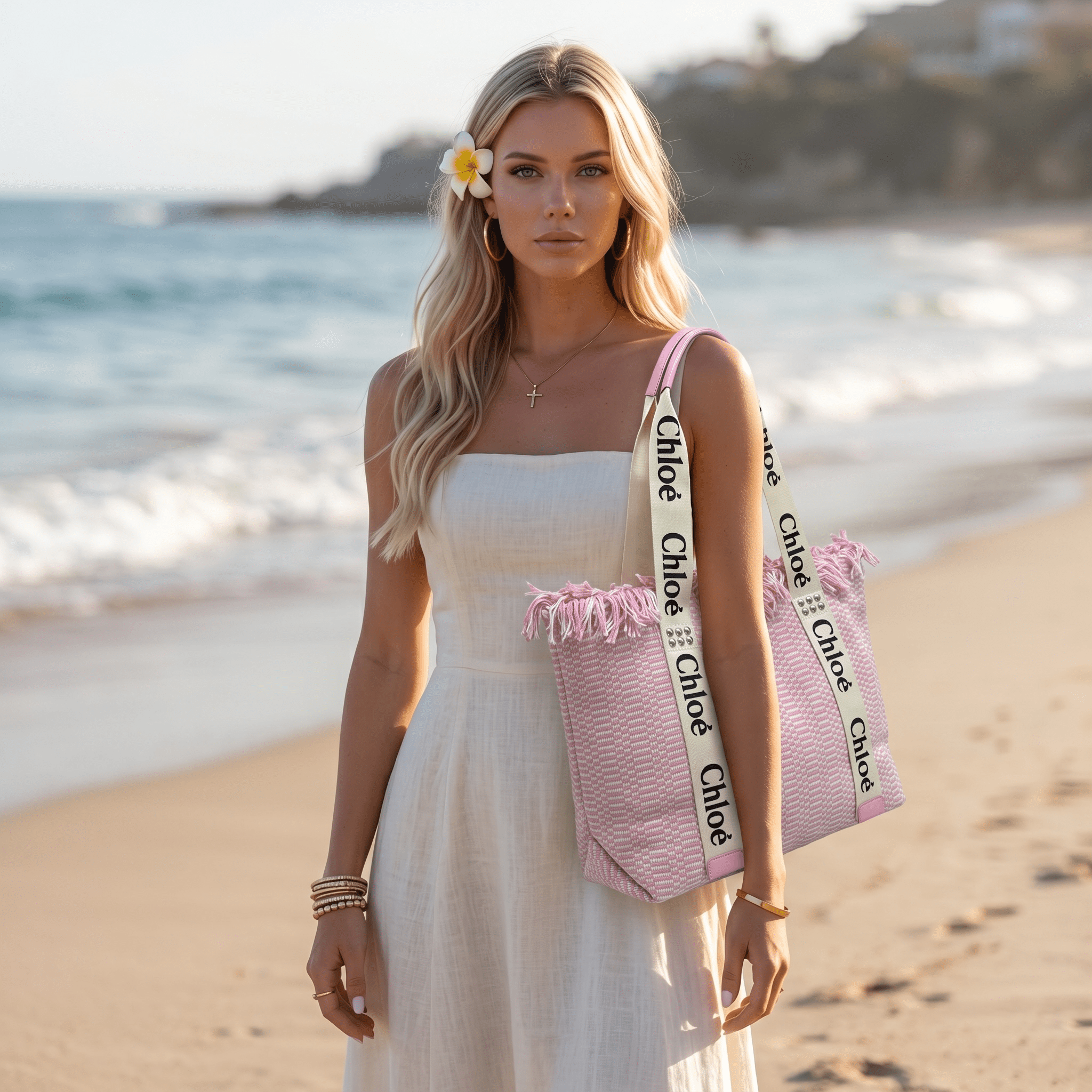 💖 Chloé Pink Woven Tote Bag | Luxury Summer Beach Shopper 🌸 - MASTERPIECE