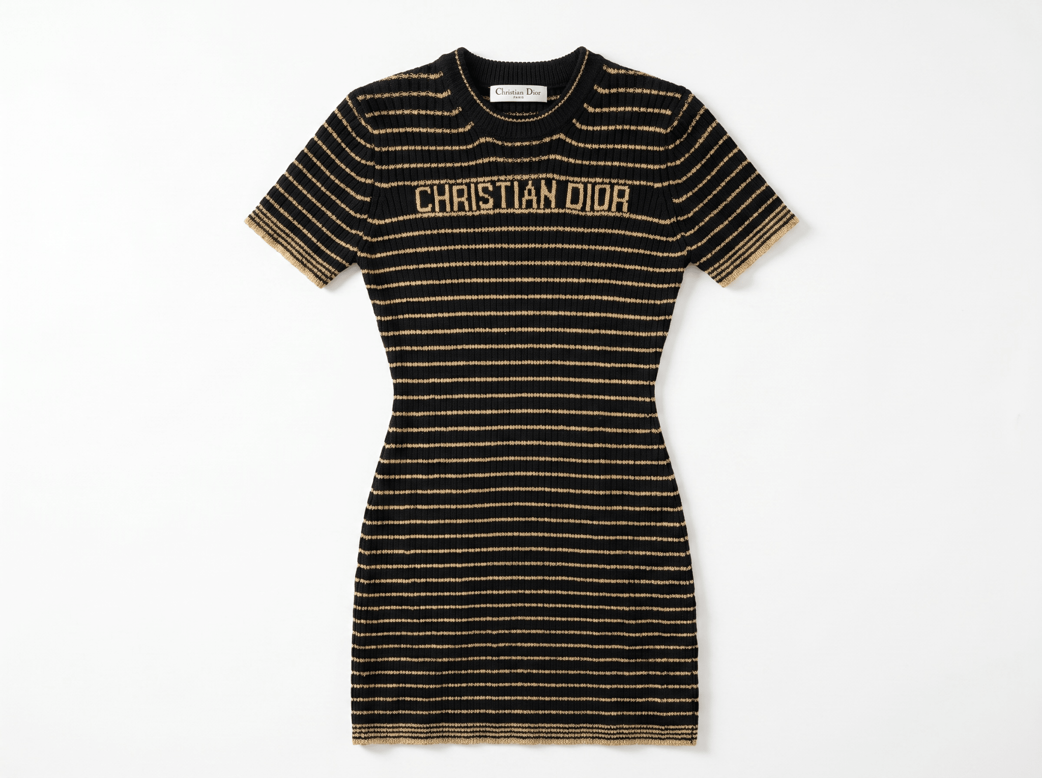 ✨ Christian Dior Black & Gold Striped Knit Mini Dress - MASTERPIECE
