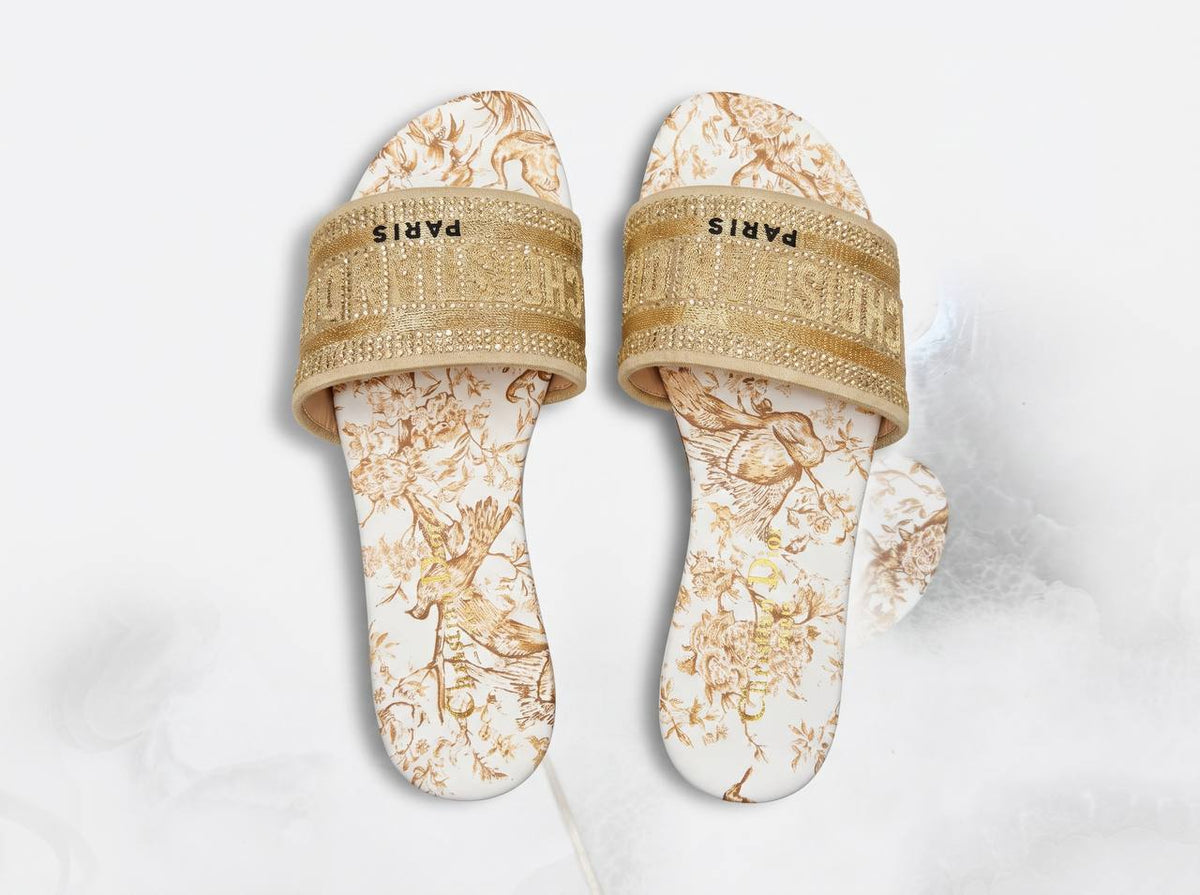 Christian Dior Dway Toile de Jouy Gold Slides ✨ - MASTERPIECE