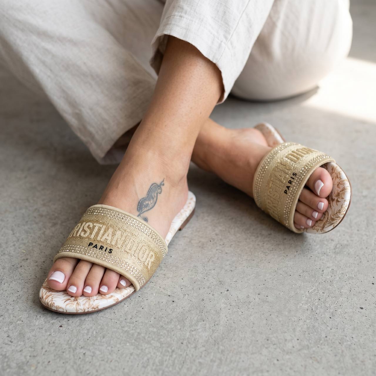 Christian Dior Dway Toile de Jouy Gold Slides ✨ - MASTERPIECE