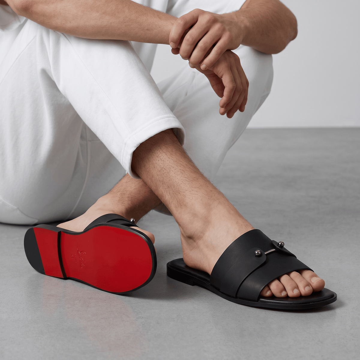 Christian Louboutin Inspired Black Leather Slide Sandals – Luxury Designer Summer Slippers ❤️🖤 - MASTERPIECE